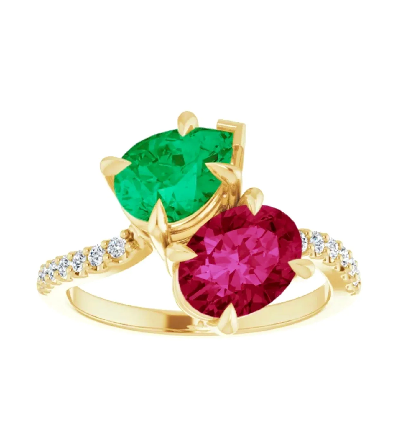 Ruby and Emerald Bypass "Toi Et Moi" Engagement Ring