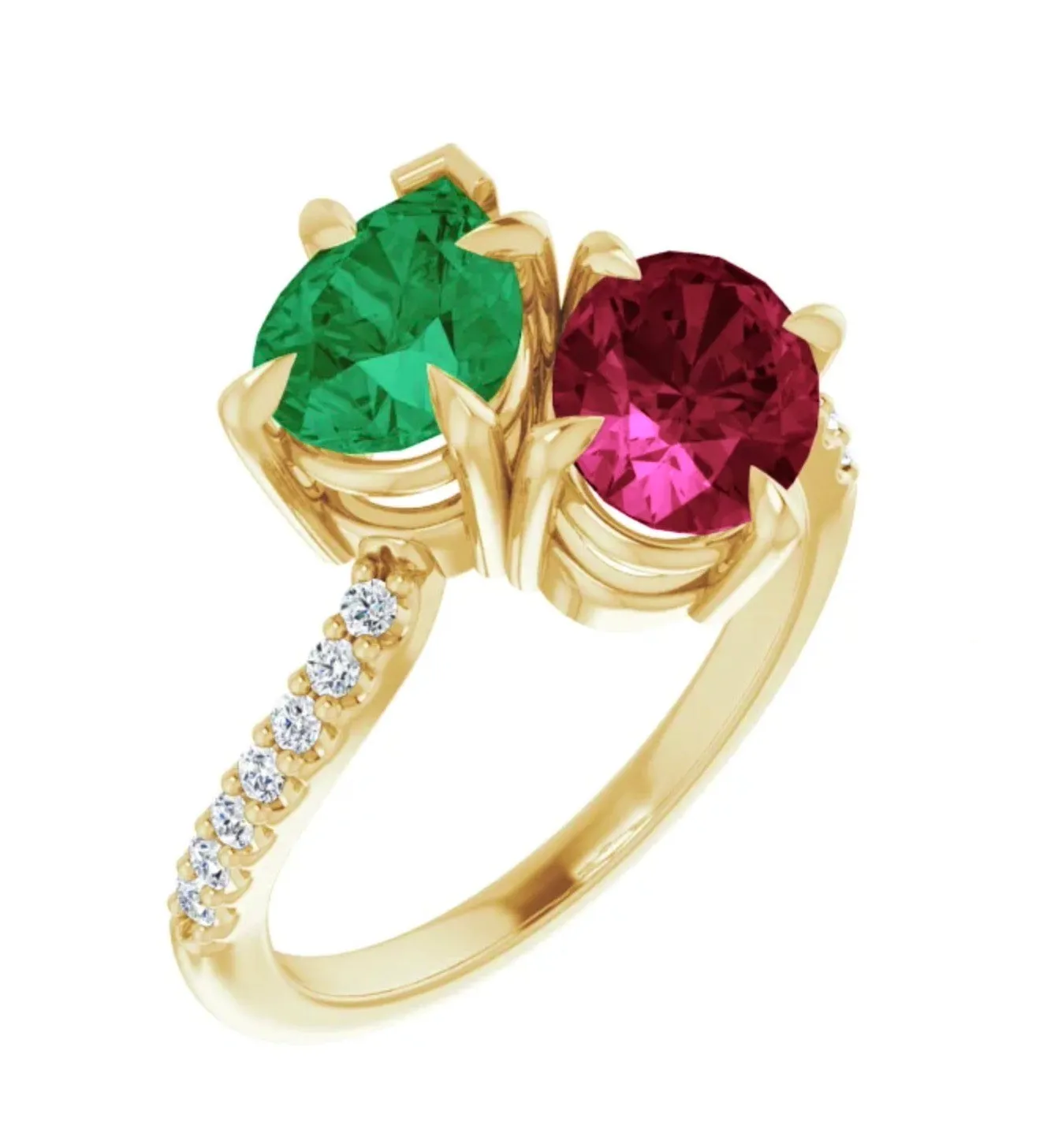 Ruby and Emerald Bypass "Toi Et Moi" Engagement Ring