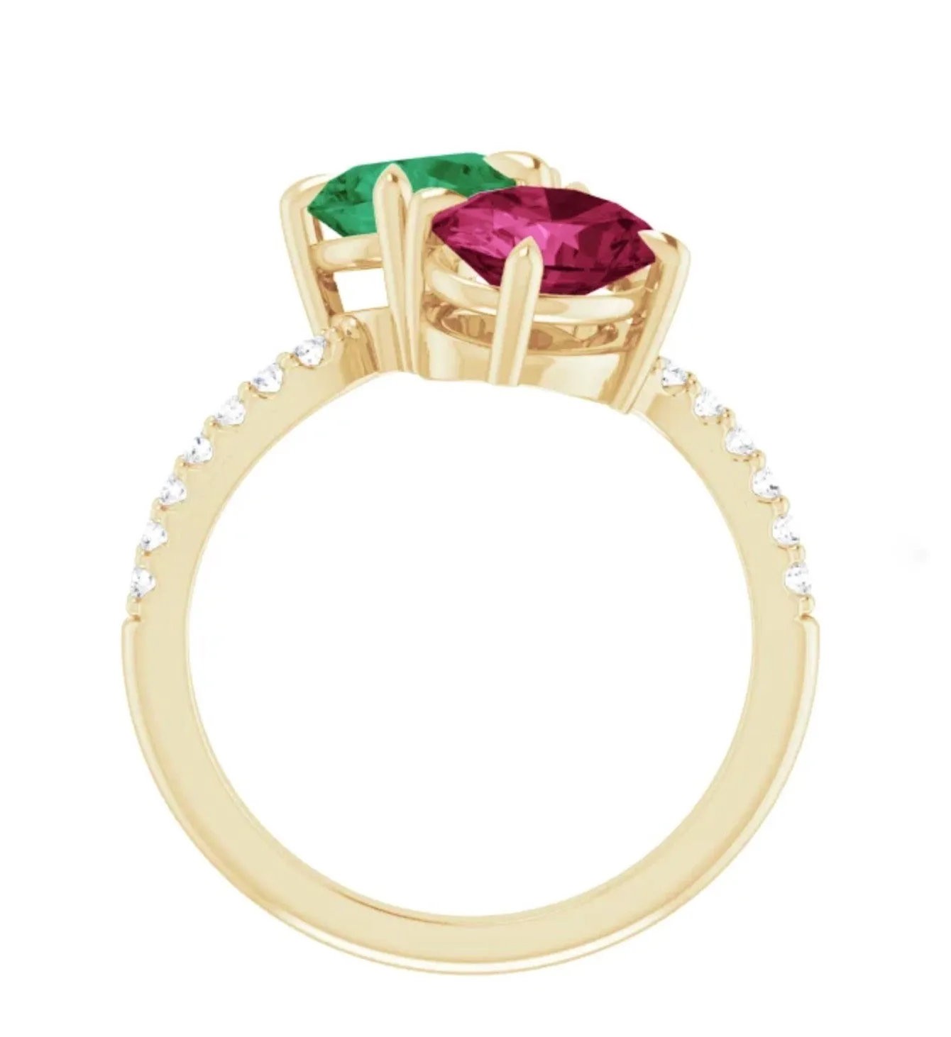 Ruby and Emerald Bypass "Toi Et Moi" Engagement Ring