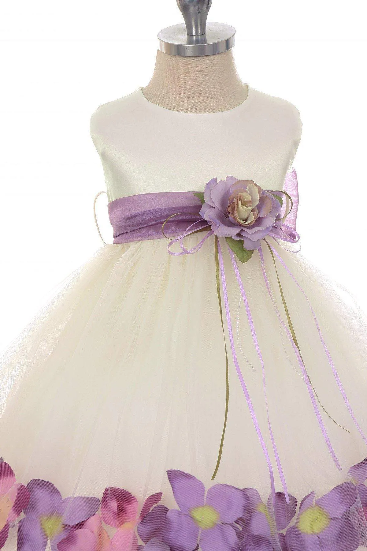 Satin Flower Petal Baby Dress - Ivory