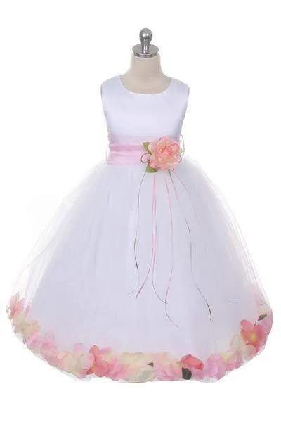 Satin Flower Petal Baby Dress - Ivory