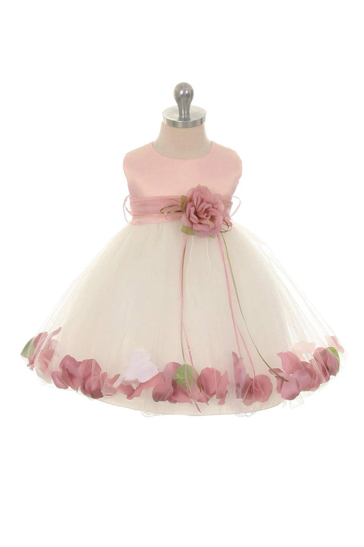 Satin Flower Petal Baby Dress - Ivory