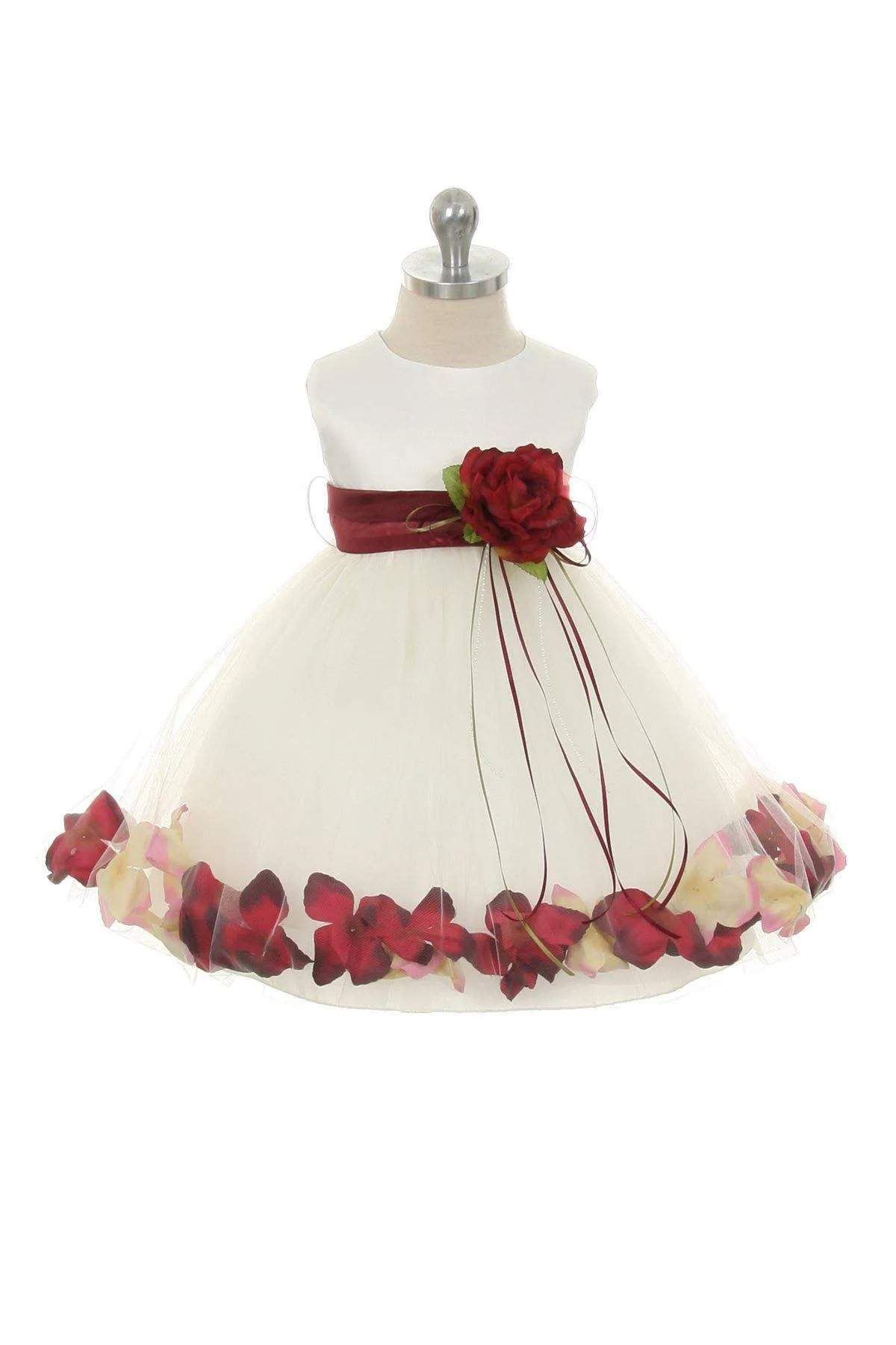 Satin Flower Petal Baby Dress - Ivory