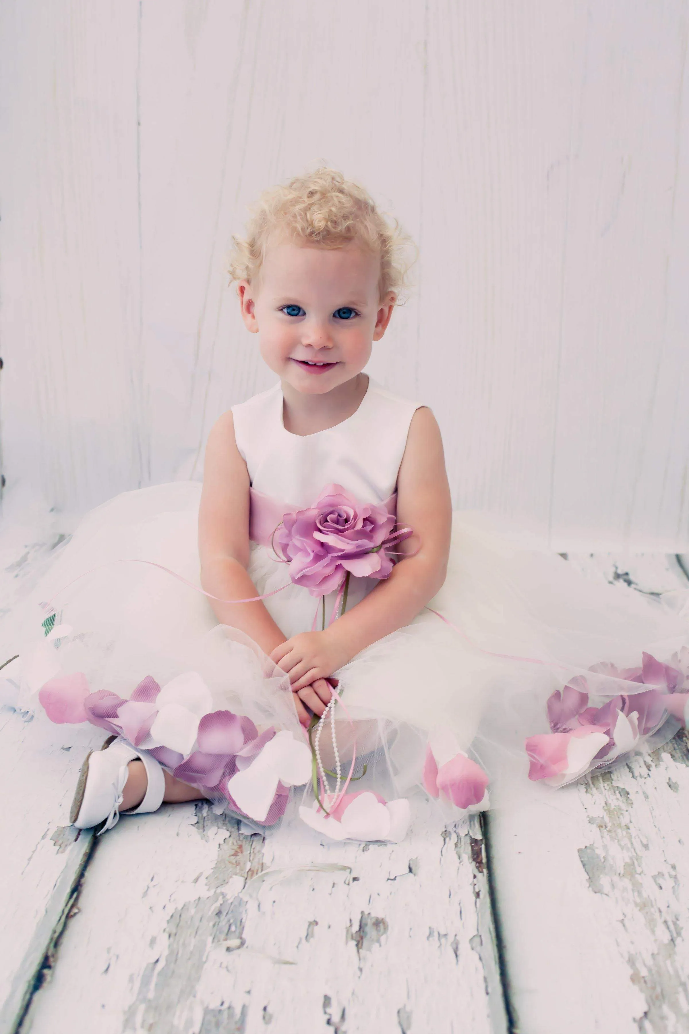 Satin Flower Petal Baby Dress - Ivory