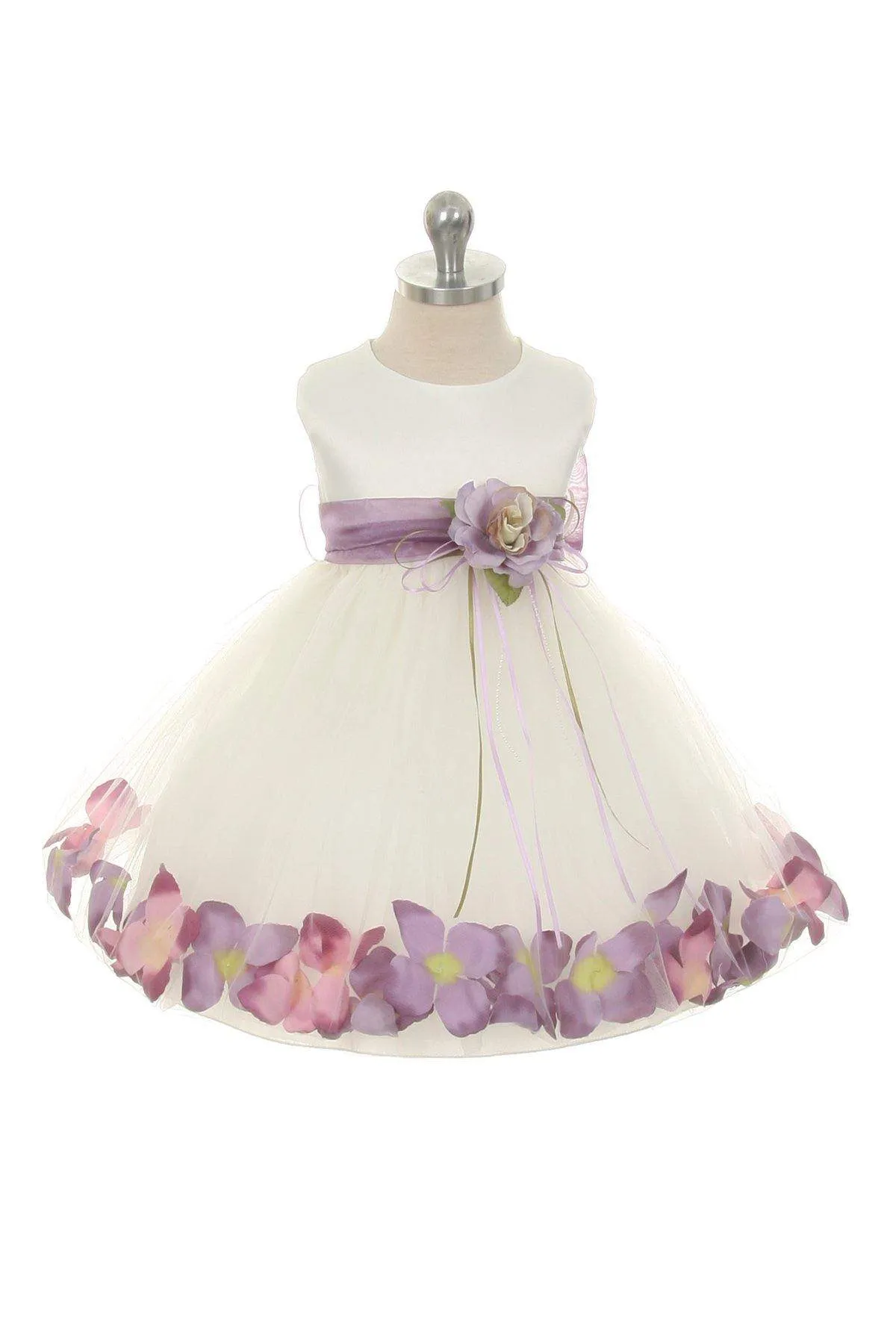 Satin Flower Petal Baby Dress - Ivory