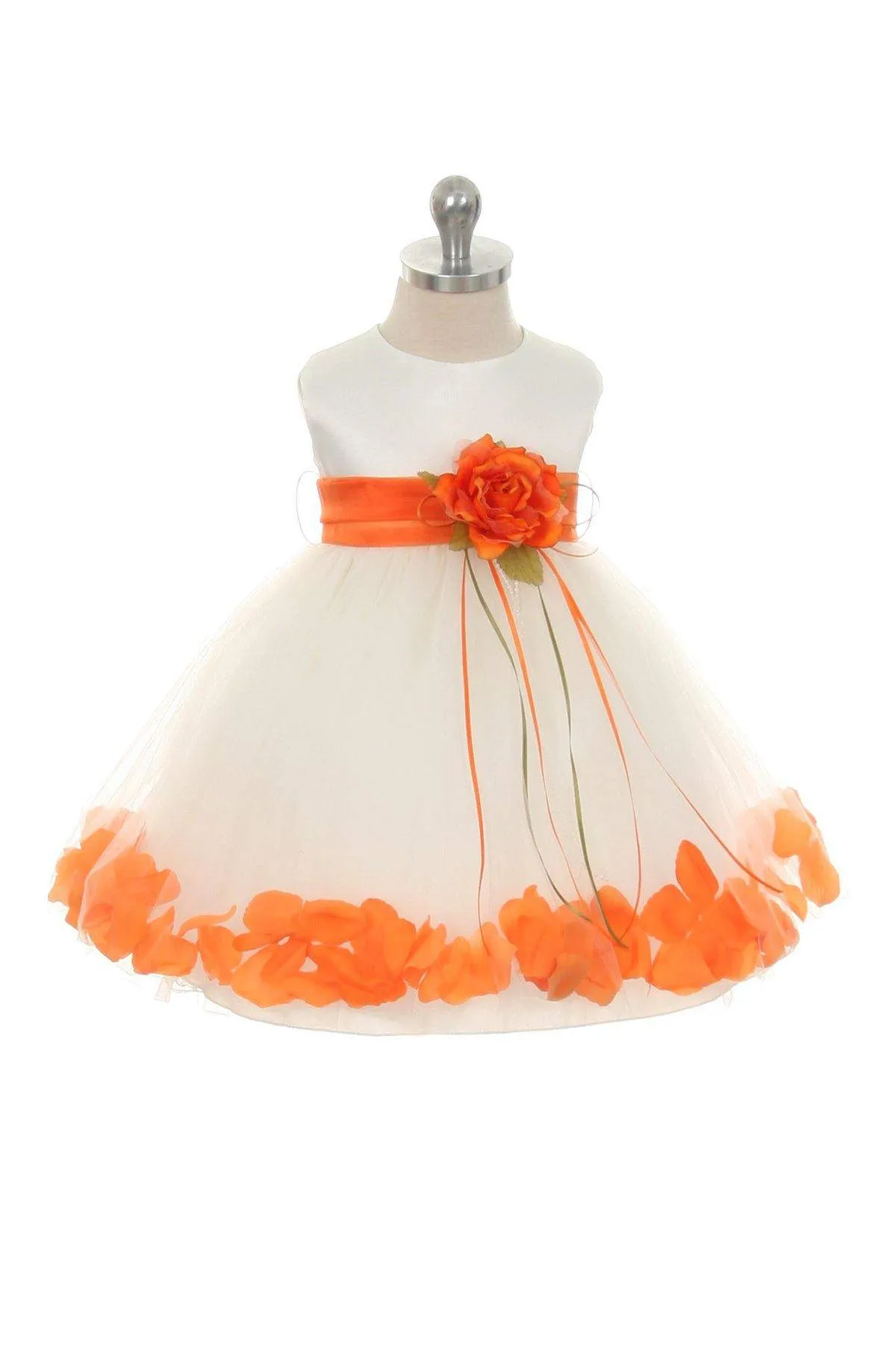 Satin Flower Petal Baby Dress - Ivory