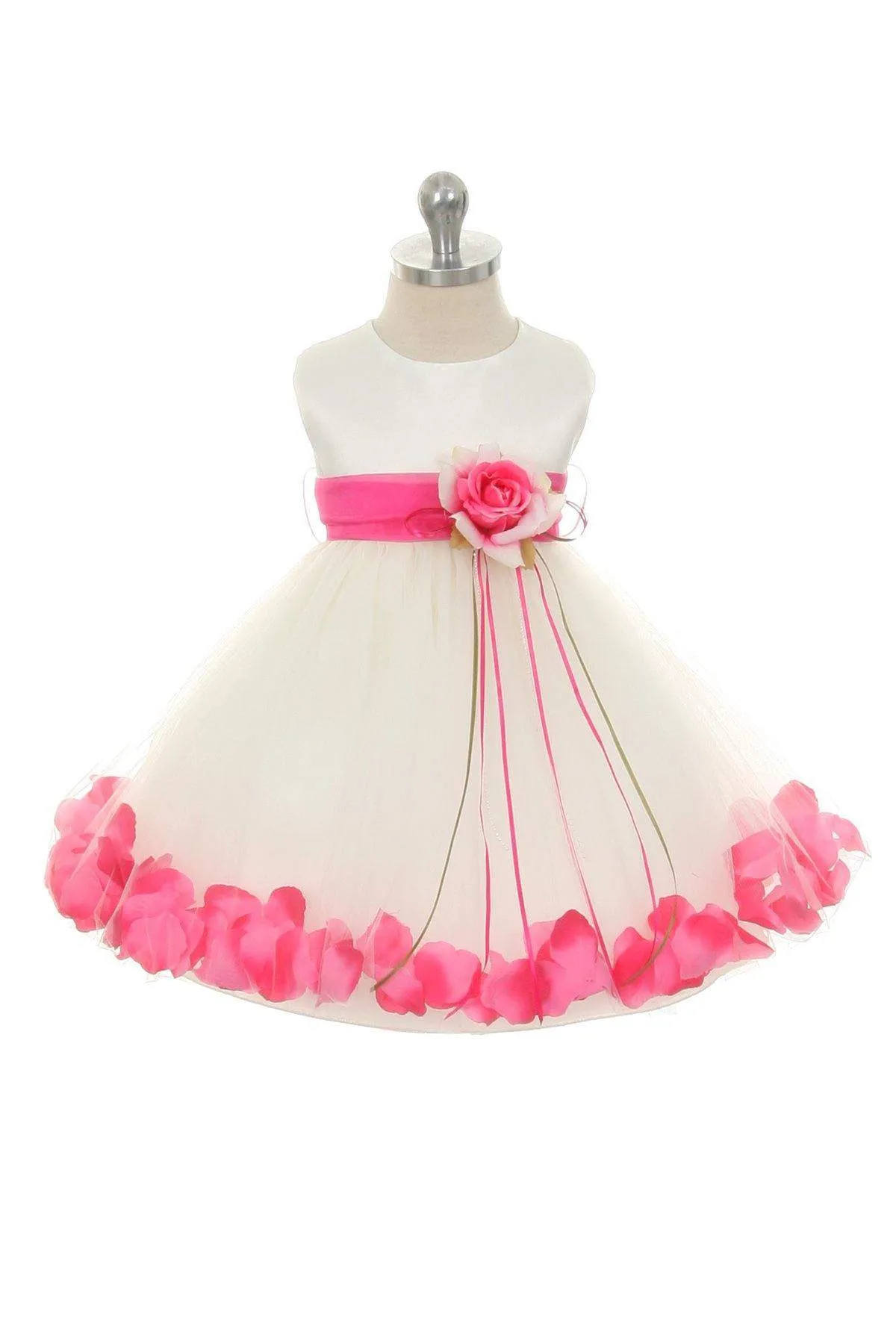 Satin Flower Petal Baby Dress - Ivory