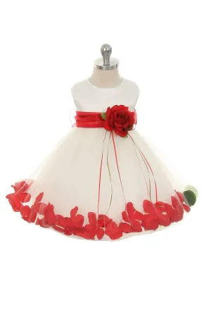 Satin Flower Petal Baby Dress - Ivory