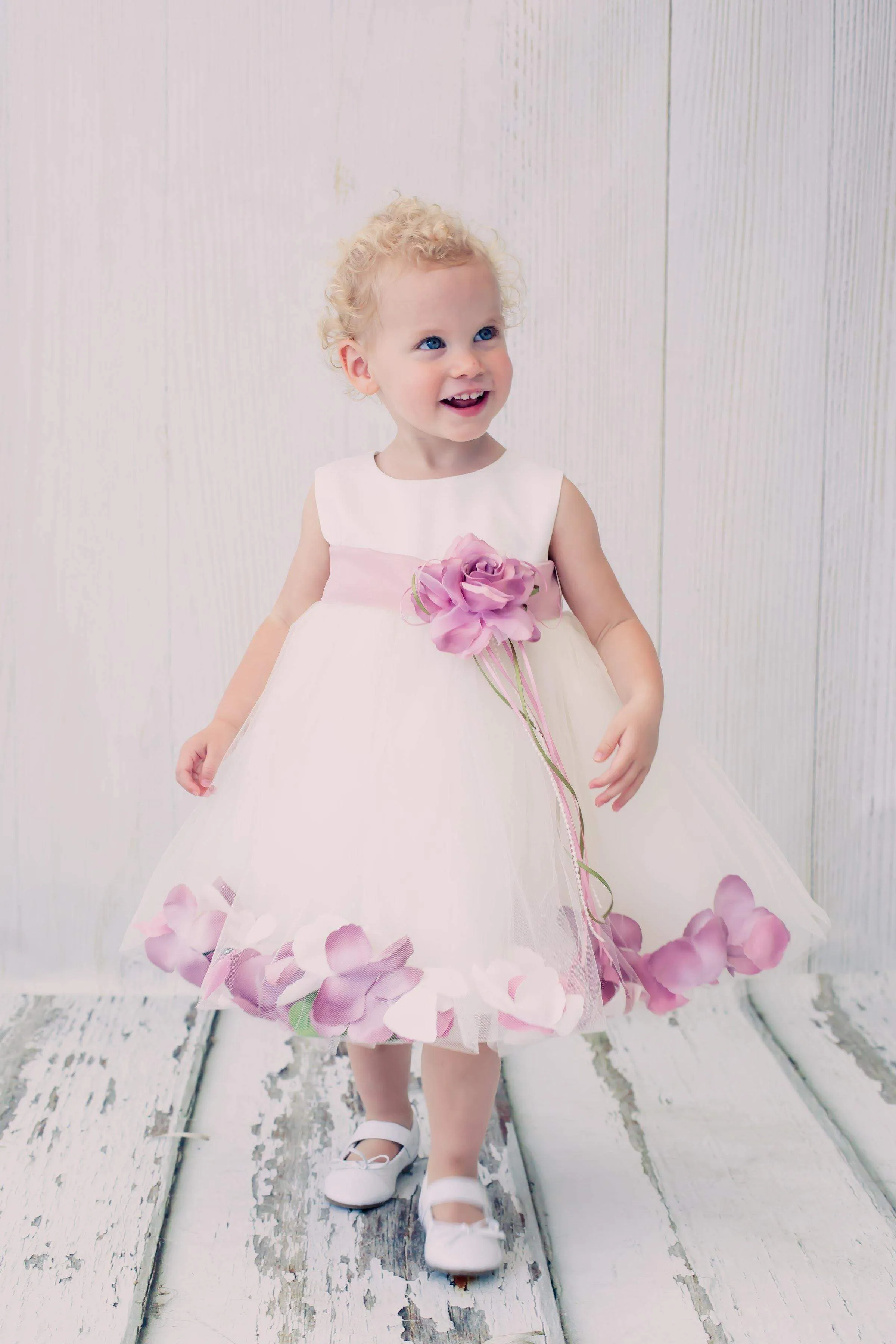 Satin Flower Petal Baby Dress - Ivory
