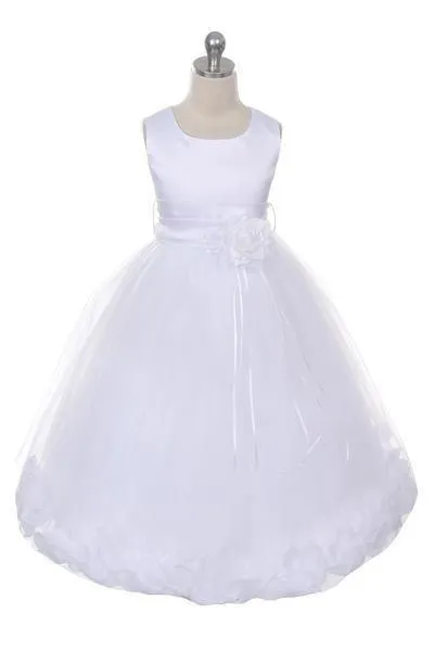 Satin Flower Petal Baby Dress - Ivory