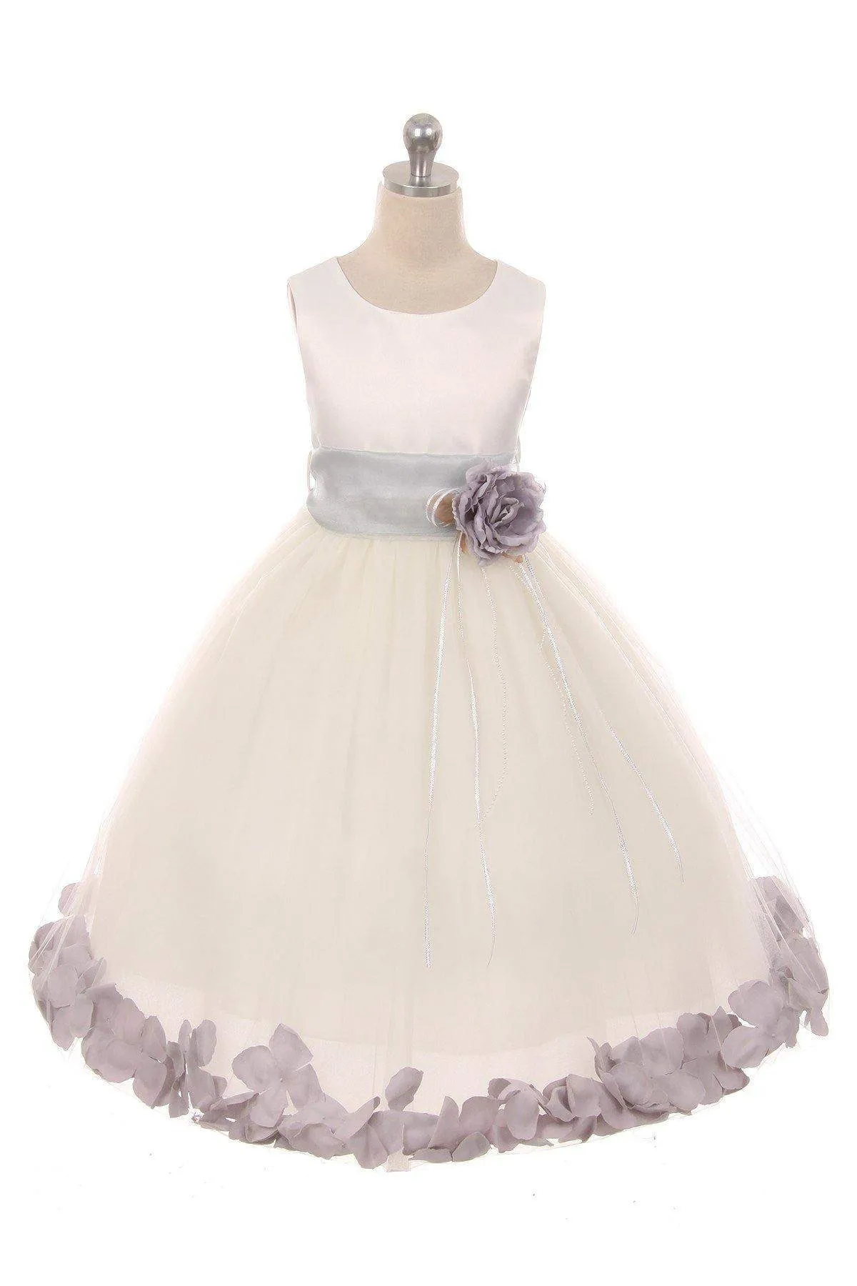 Satin Flower Petal Baby Dress - Ivory