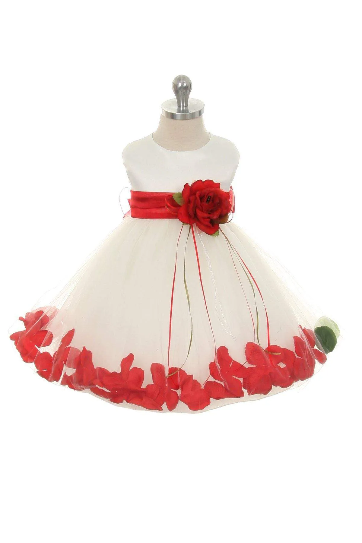Satin Flower Petal Baby Dress - Ivory