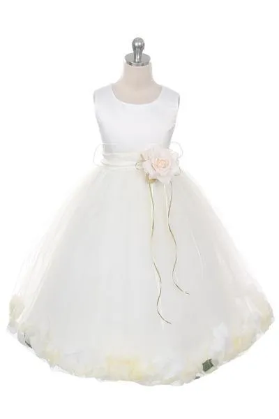 Satin Flower Petal Baby Dress - Ivory