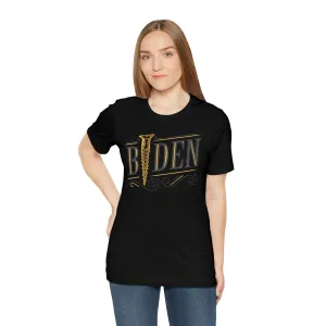 Screw Biden Vintage Typography Black & Gold Short Sleeve Tee
