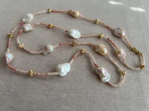 Shaded White Sapphire Lariat Necklace with Freshwater Baroque Pearl Ends, Multi-Way Necklace, Gemstone Necklace, Gift for Her, Boho Style