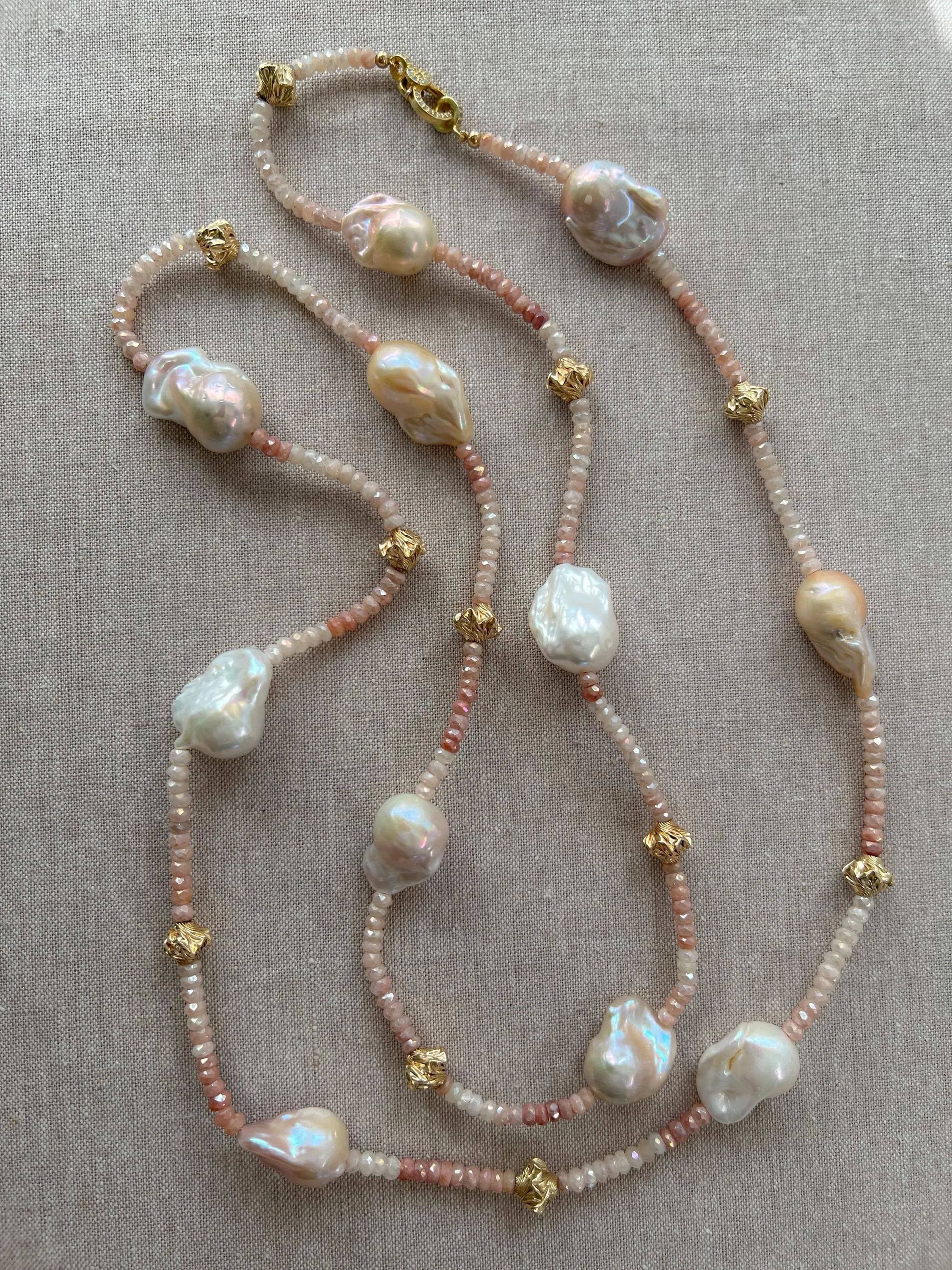 Shaded White Sapphire Lariat Necklace with Freshwater Baroque Pearl Ends, Multi-Way Necklace, Gemstone Necklace, Gift for Her, Boho Style
