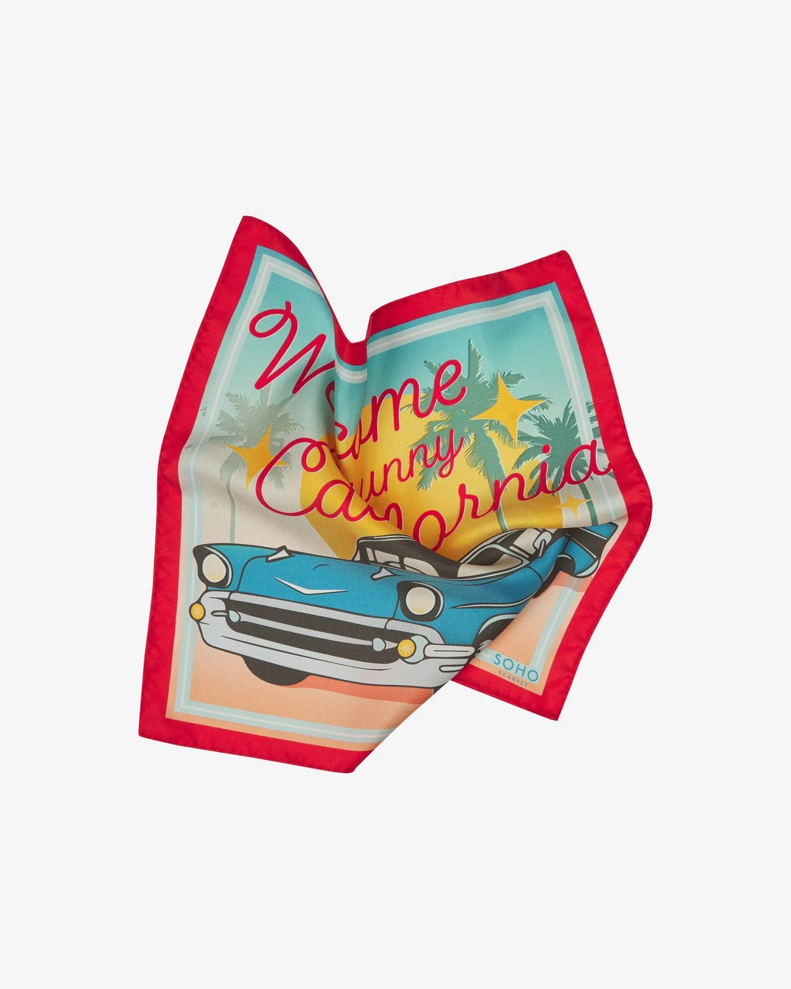 Silk 1950's Pocket Square - Sunset Ride Blue