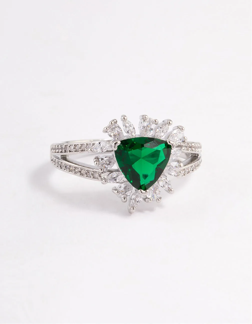 Silver Emerald Triangular Flare Ring