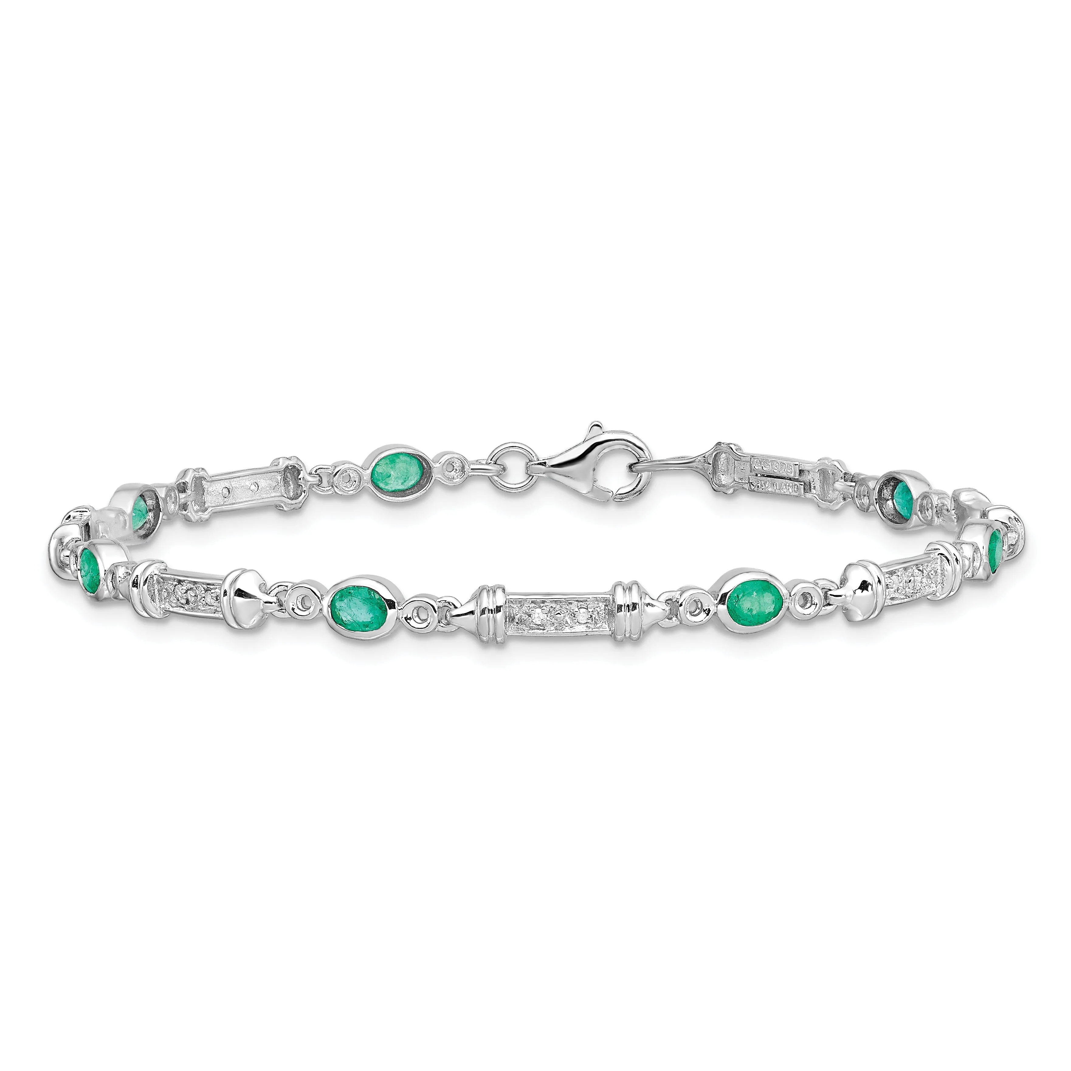 Silver Polished Finish Emerald Diamond Bracelet