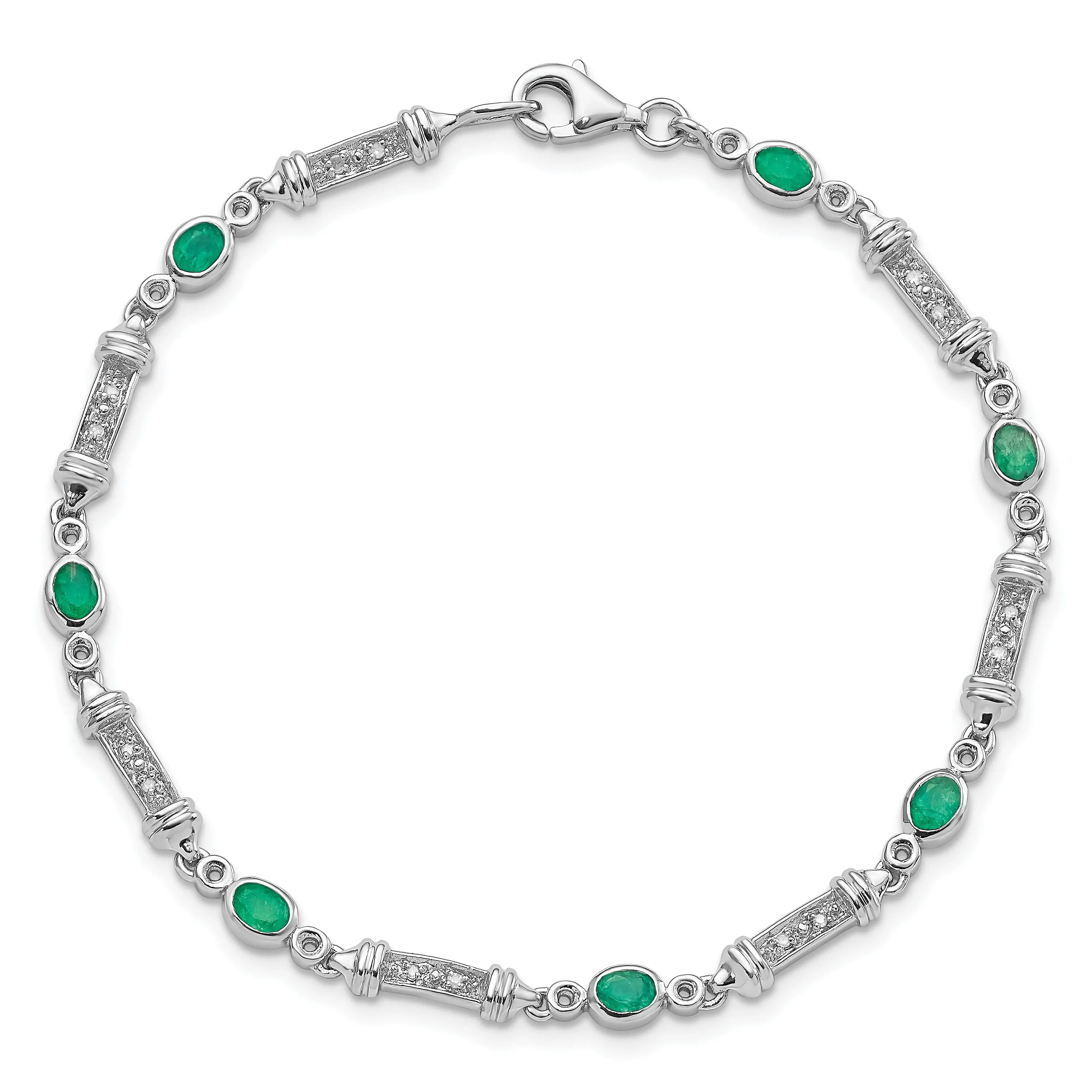 Silver Polished Finish Emerald Diamond Bracelet