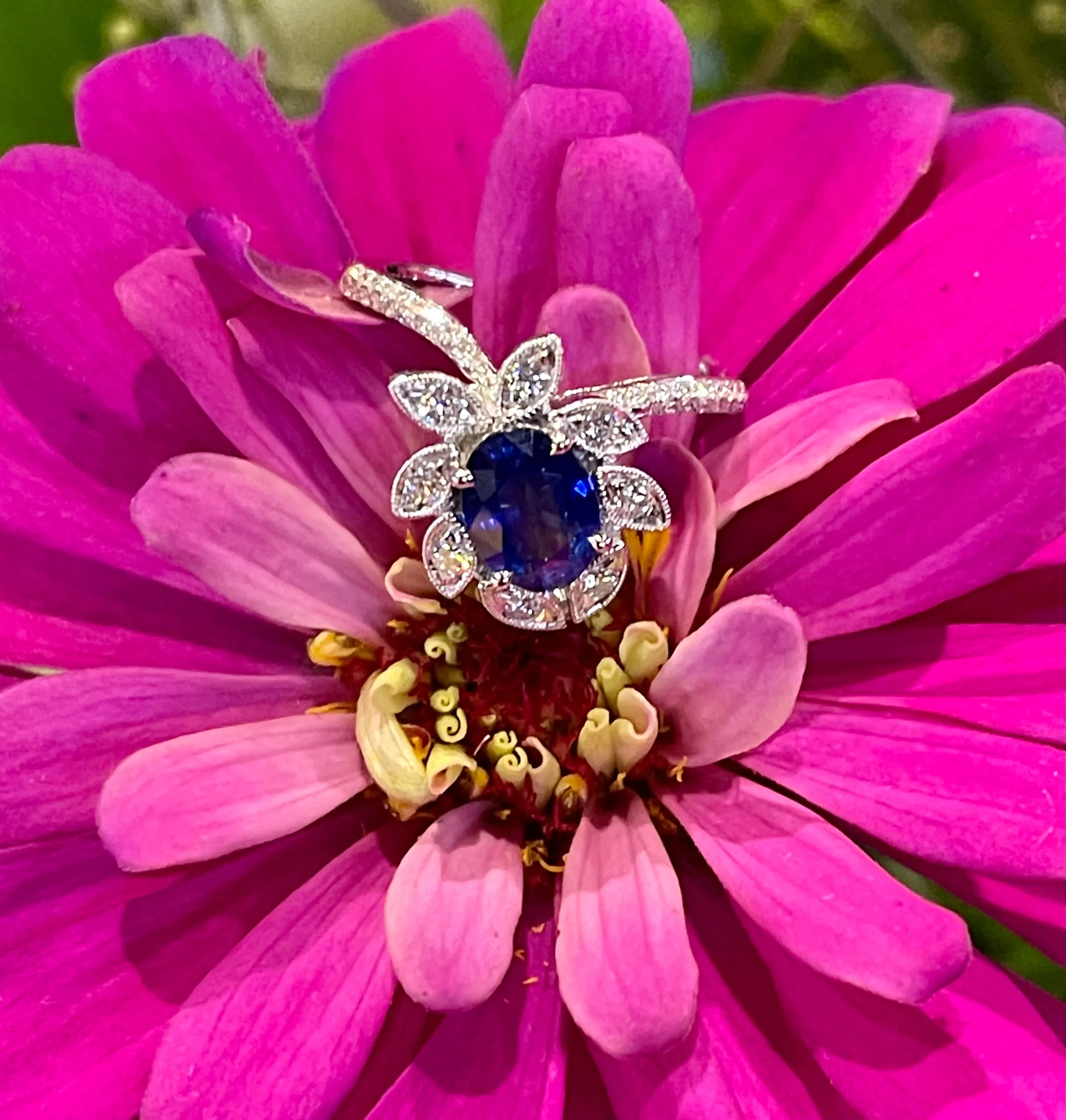Simon G Sapphire and Diamond Ring 18K White Gold MR3063