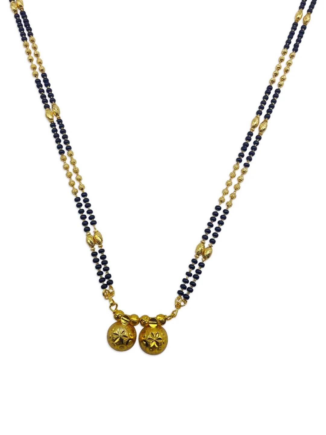 Simple Maharashtrian Long Mangalsutra Vati Designs Double Line Gold & Black Beads Chain