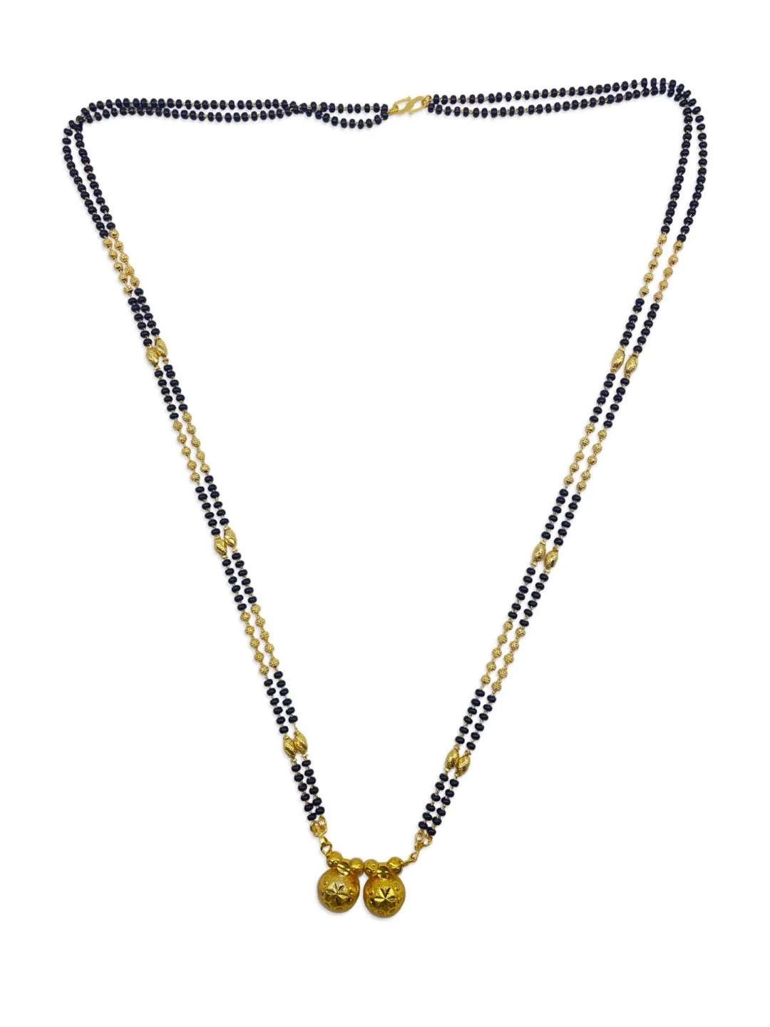 Simple Maharashtrian Long Mangalsutra Vati Designs Double Line Gold & Black Beads Chain