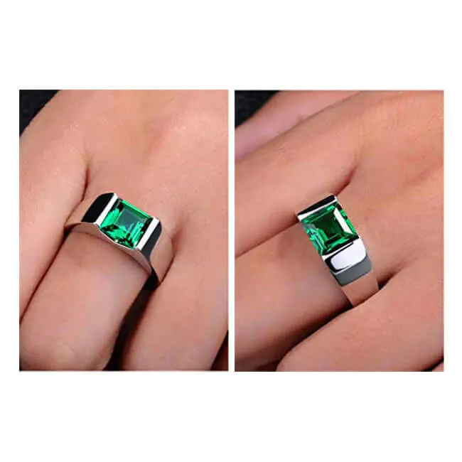 Simple Men's Ring Sterling Silver with Single Square Gemstone