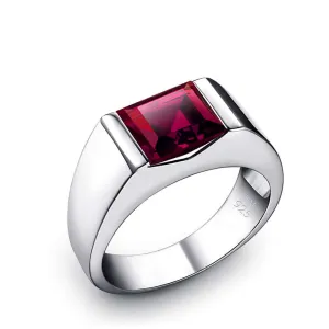 Simple Men's Ring Sterling Silver with Single Square Gemstone