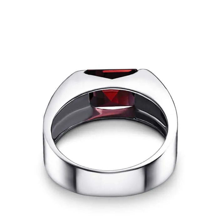 Simple Men's Ring Sterling Silver with Single Square Gemstone