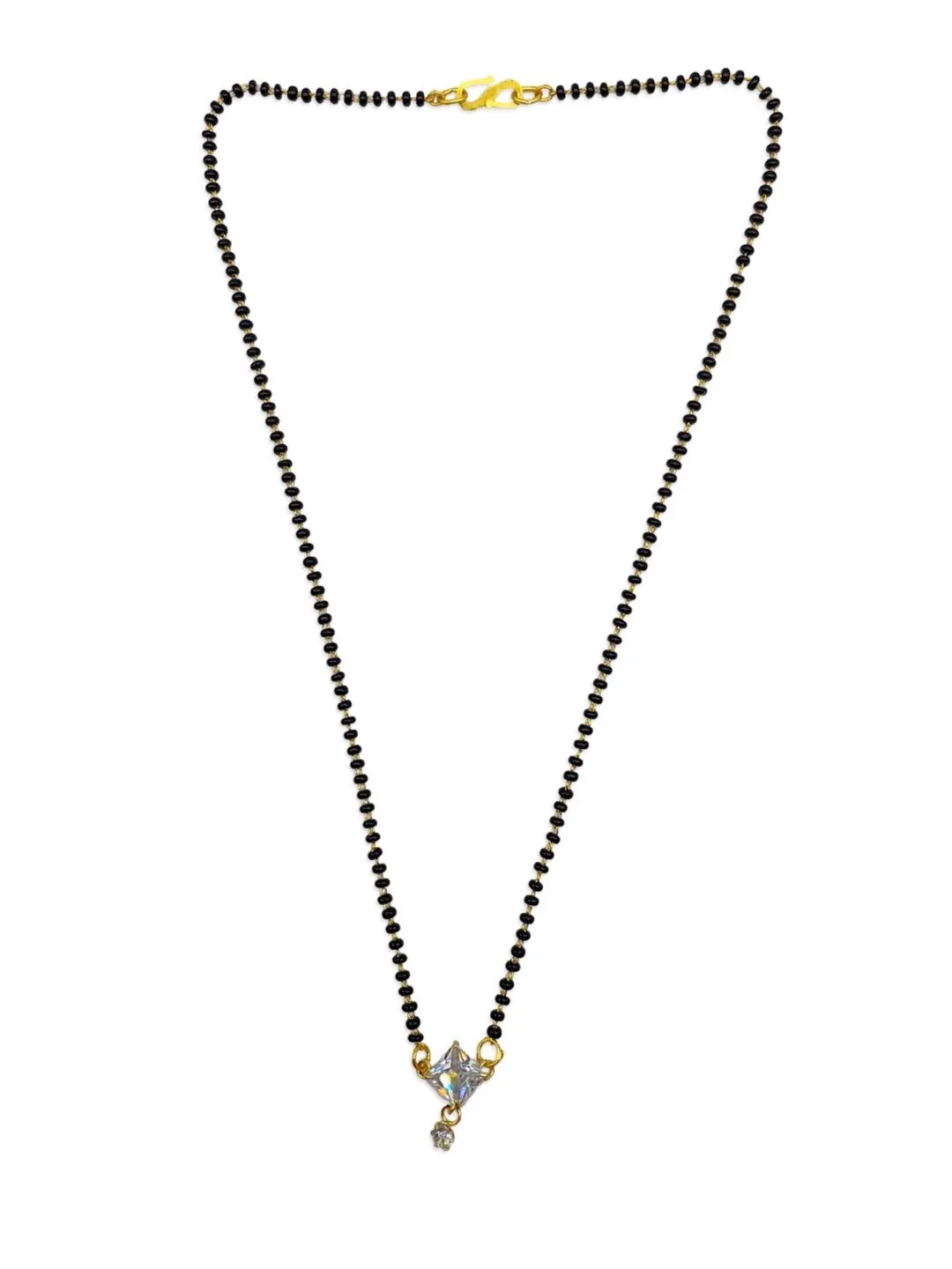 Simple Short Mangalsutra Designs American Single Diamond Square Pendant Black Beads Chain