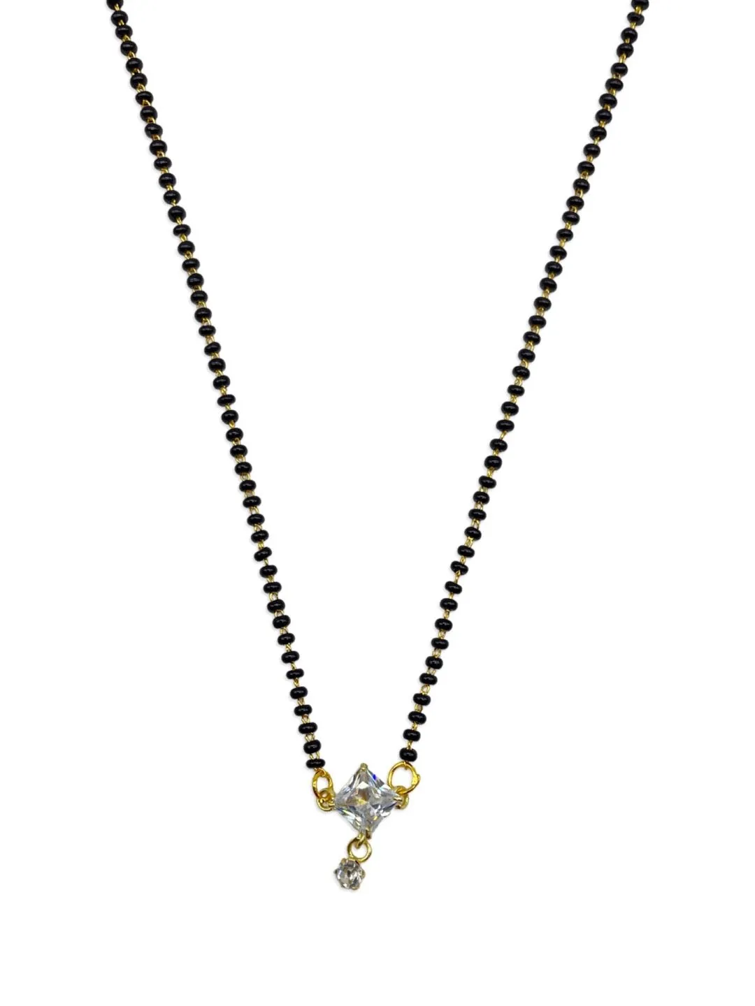 Simple Short Mangalsutra Designs American Single Diamond Square Pendant Black Beads Chain