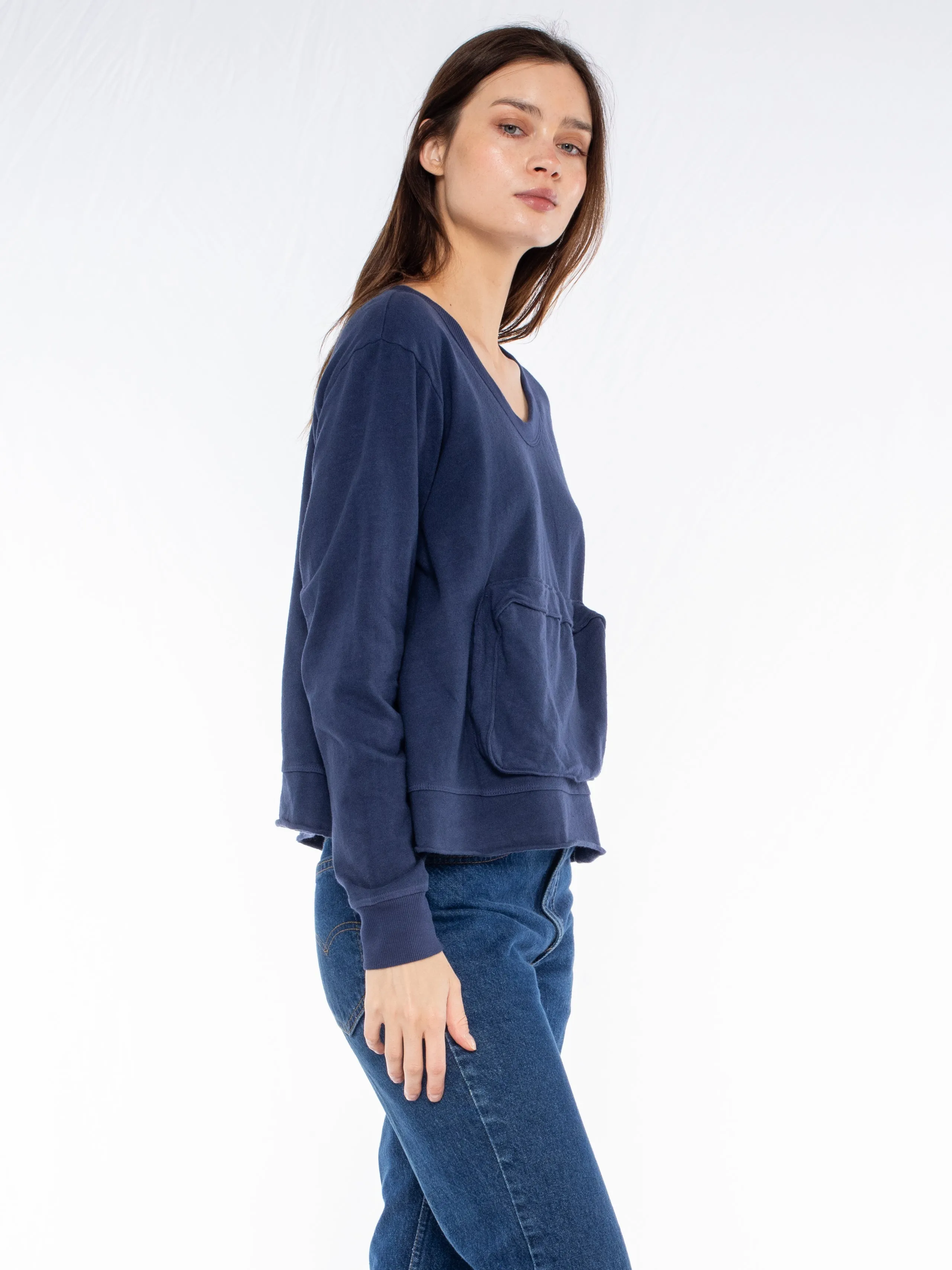 Slouchy Long Sleeve Sweatshirt with Pouch Front Pocket