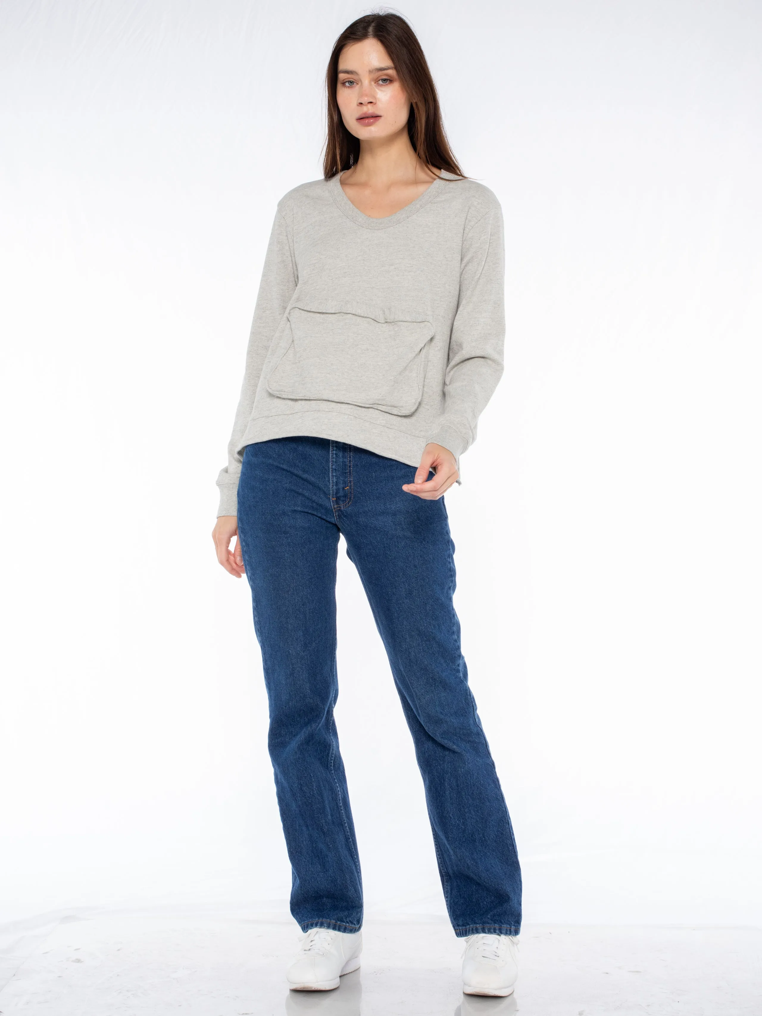 Slouchy Long Sleeve Sweatshirt with Pouch Front Pocket