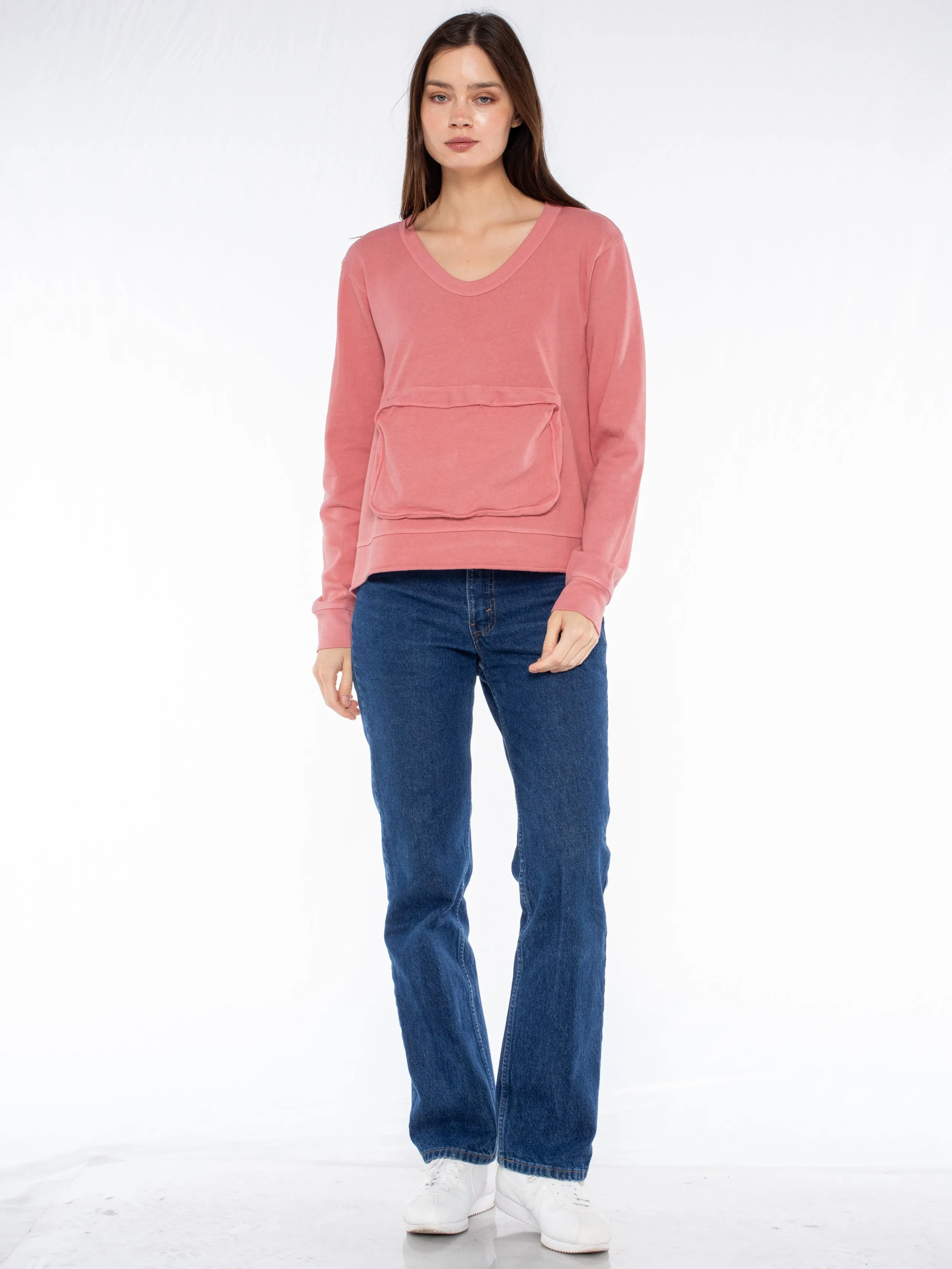 Slouchy Long Sleeve Sweatshirt with Pouch Front Pocket