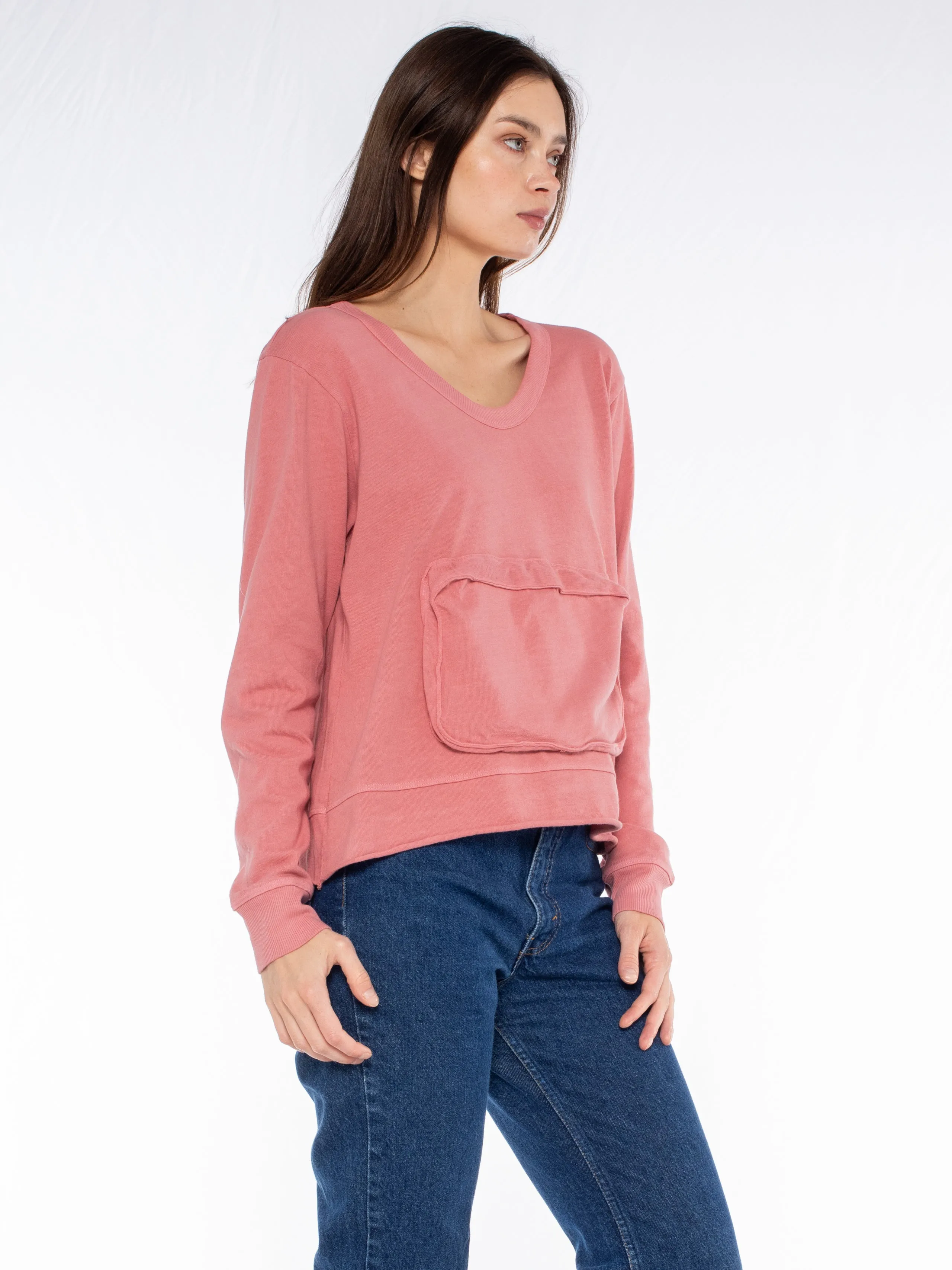 Slouchy Long Sleeve Sweatshirt with Pouch Front Pocket