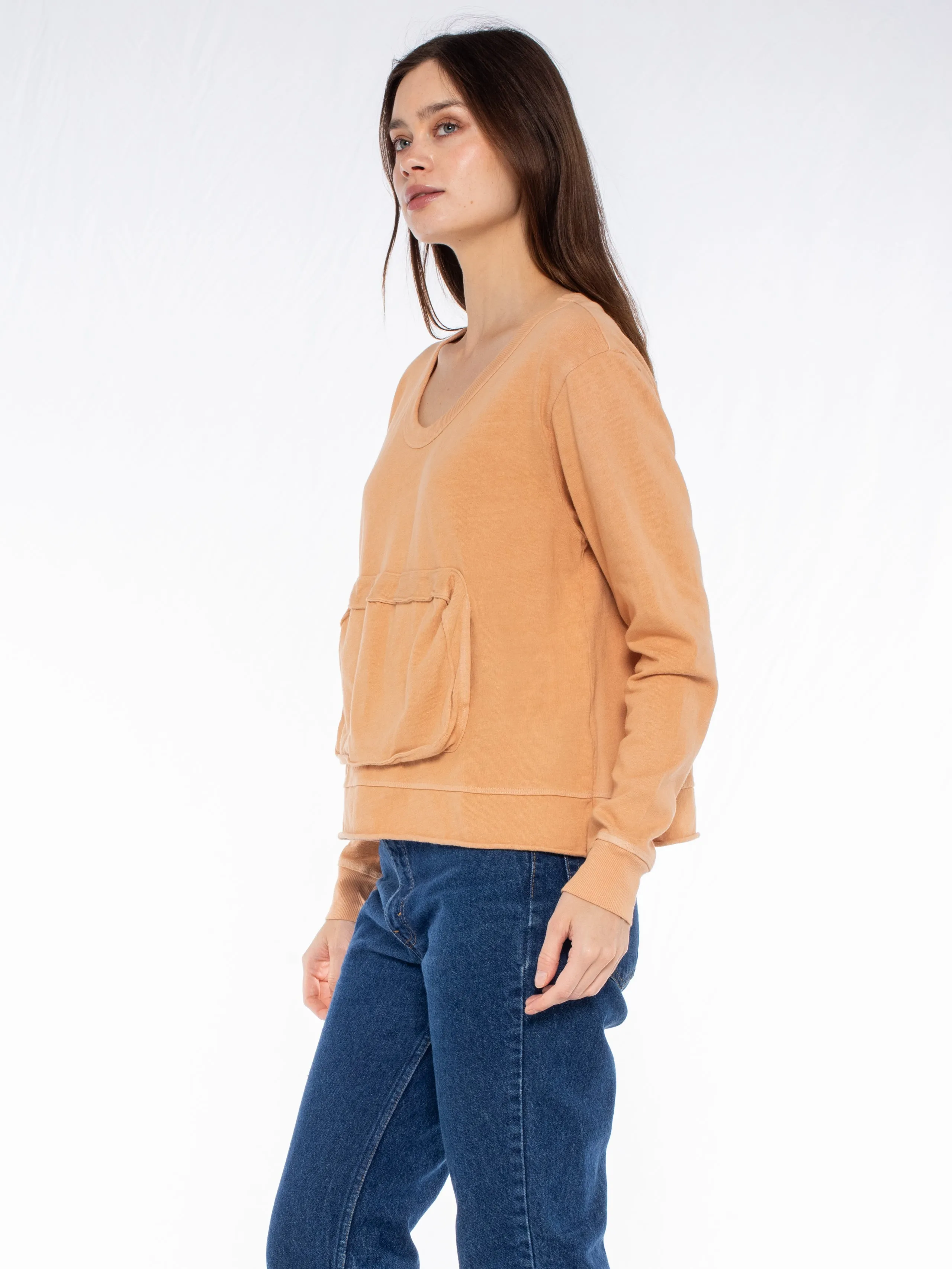 Slouchy Long Sleeve Sweatshirt with Pouch Front Pocket