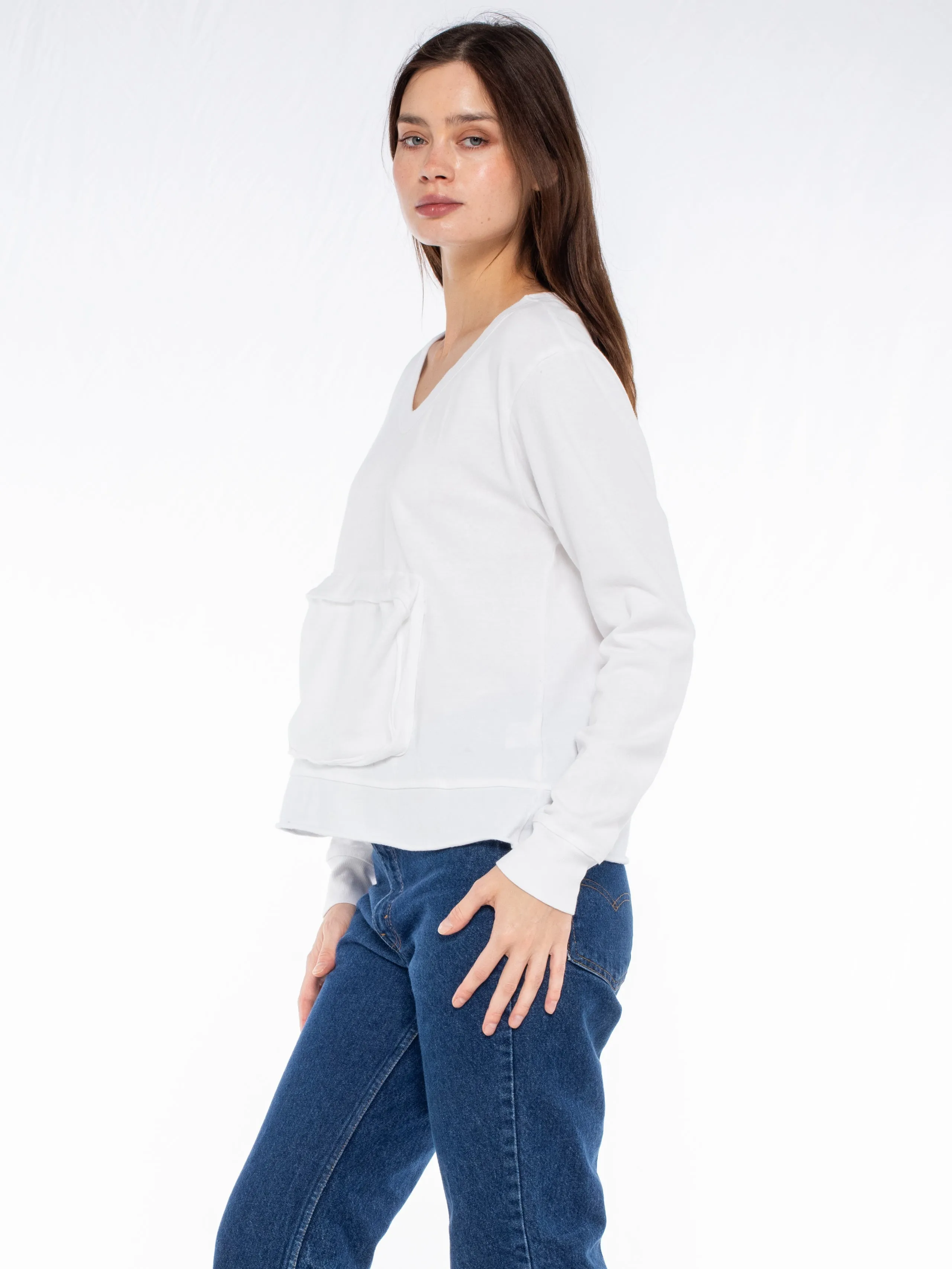 Slouchy Long Sleeve Sweatshirt with Pouch Front Pocket