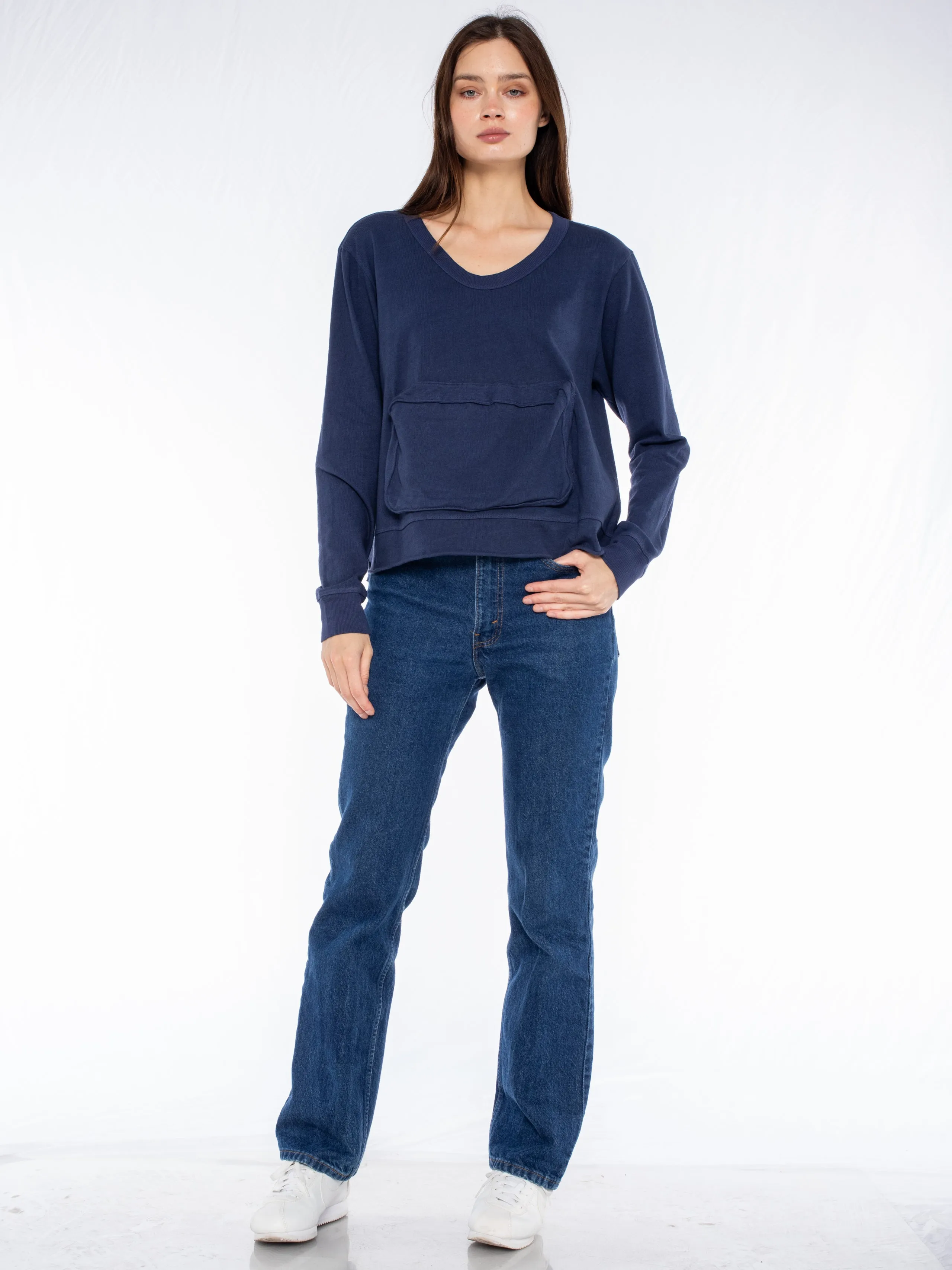 Slouchy Long Sleeve Sweatshirt with Pouch Front Pocket