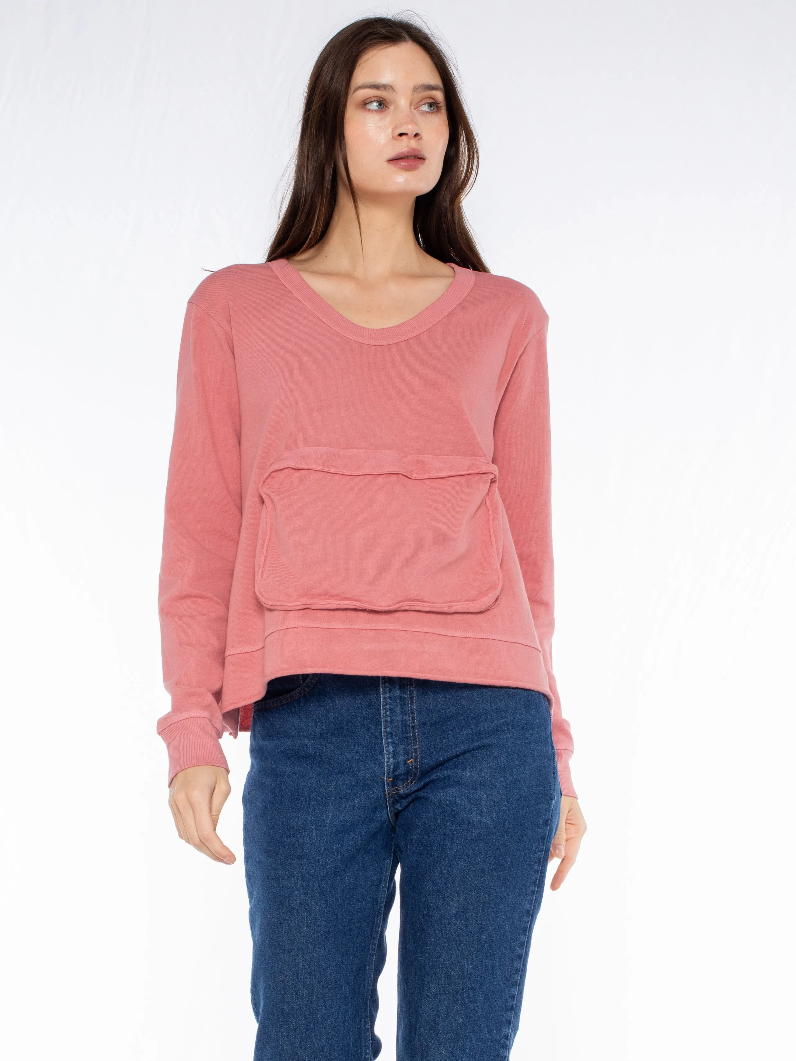 Slouchy Long Sleeve Sweatshirt with Pouch Front Pocket