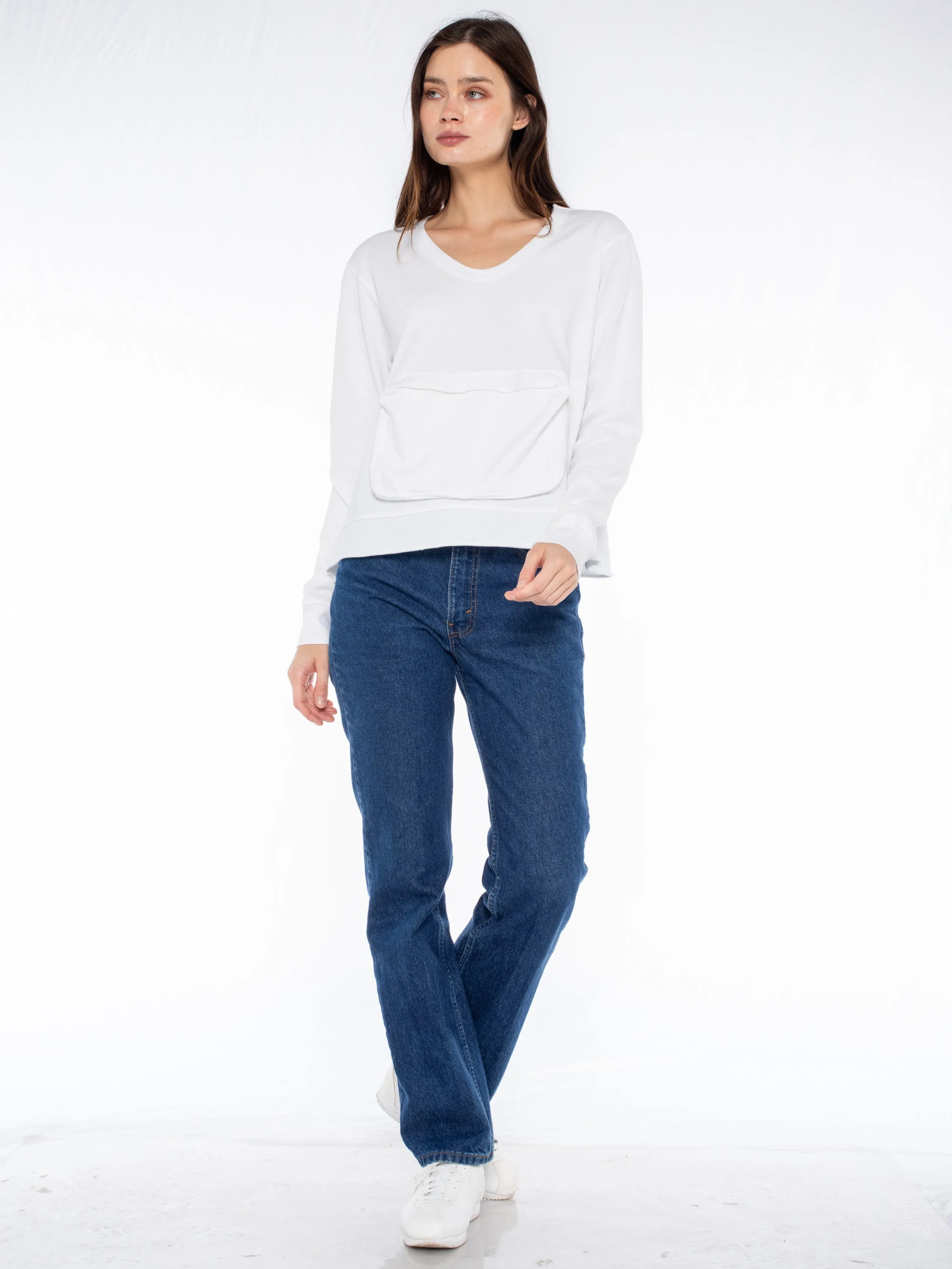Slouchy Long Sleeve Sweatshirt with Pouch Front Pocket