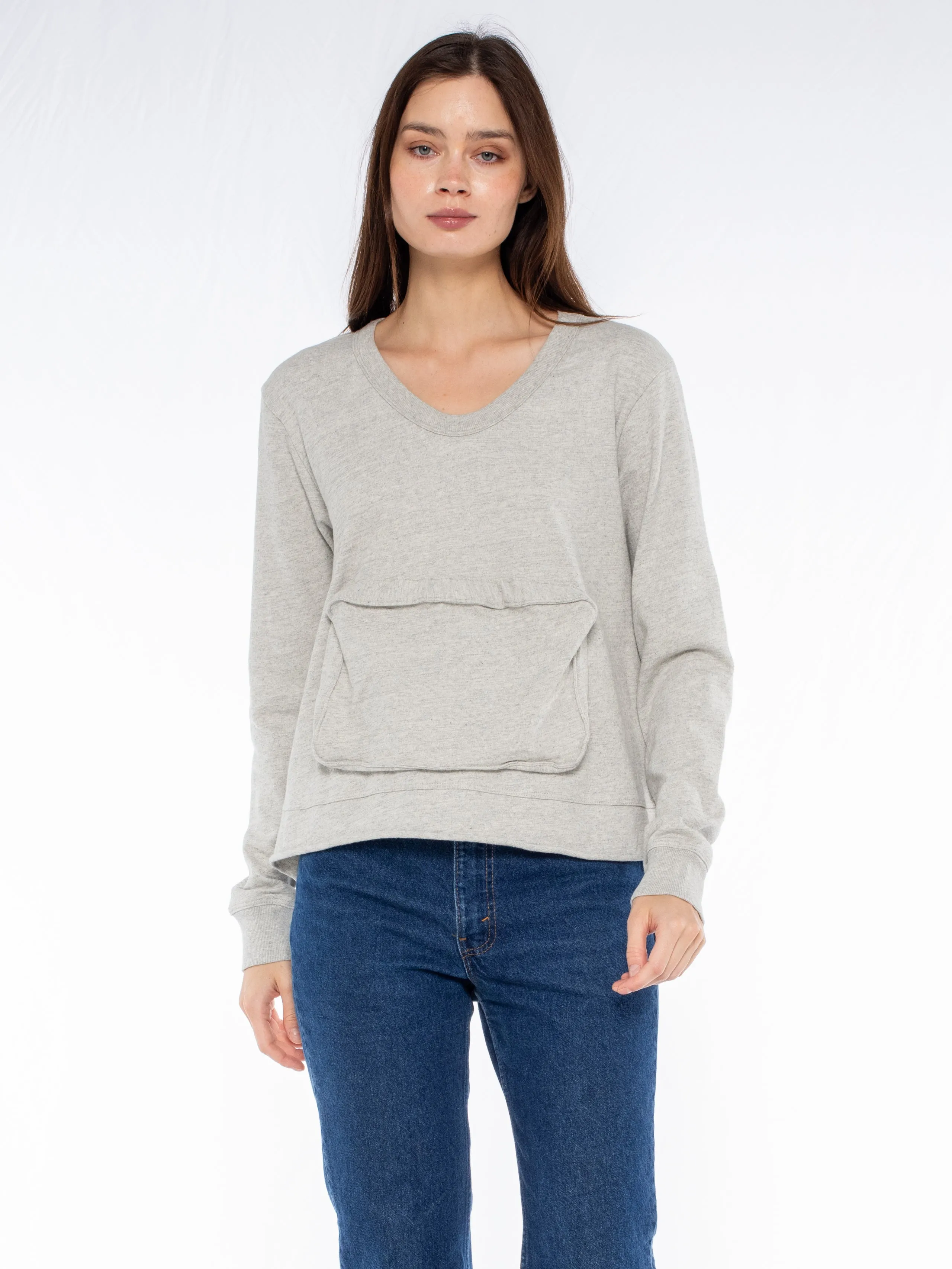 Slouchy Long Sleeve Sweatshirt with Pouch Front Pocket