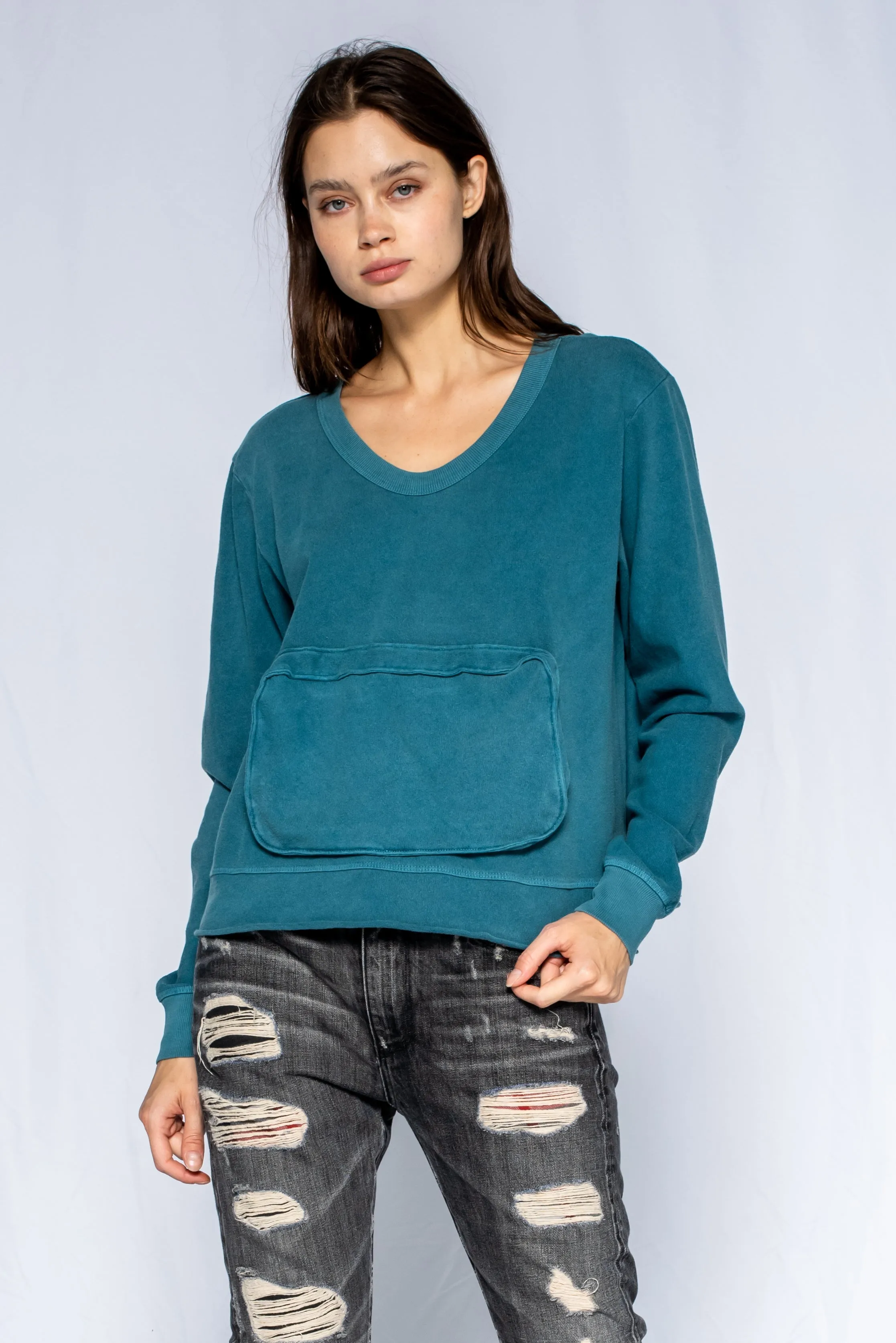Slouchy Long Sleeve Sweatshirt with Pouch Front Pocket