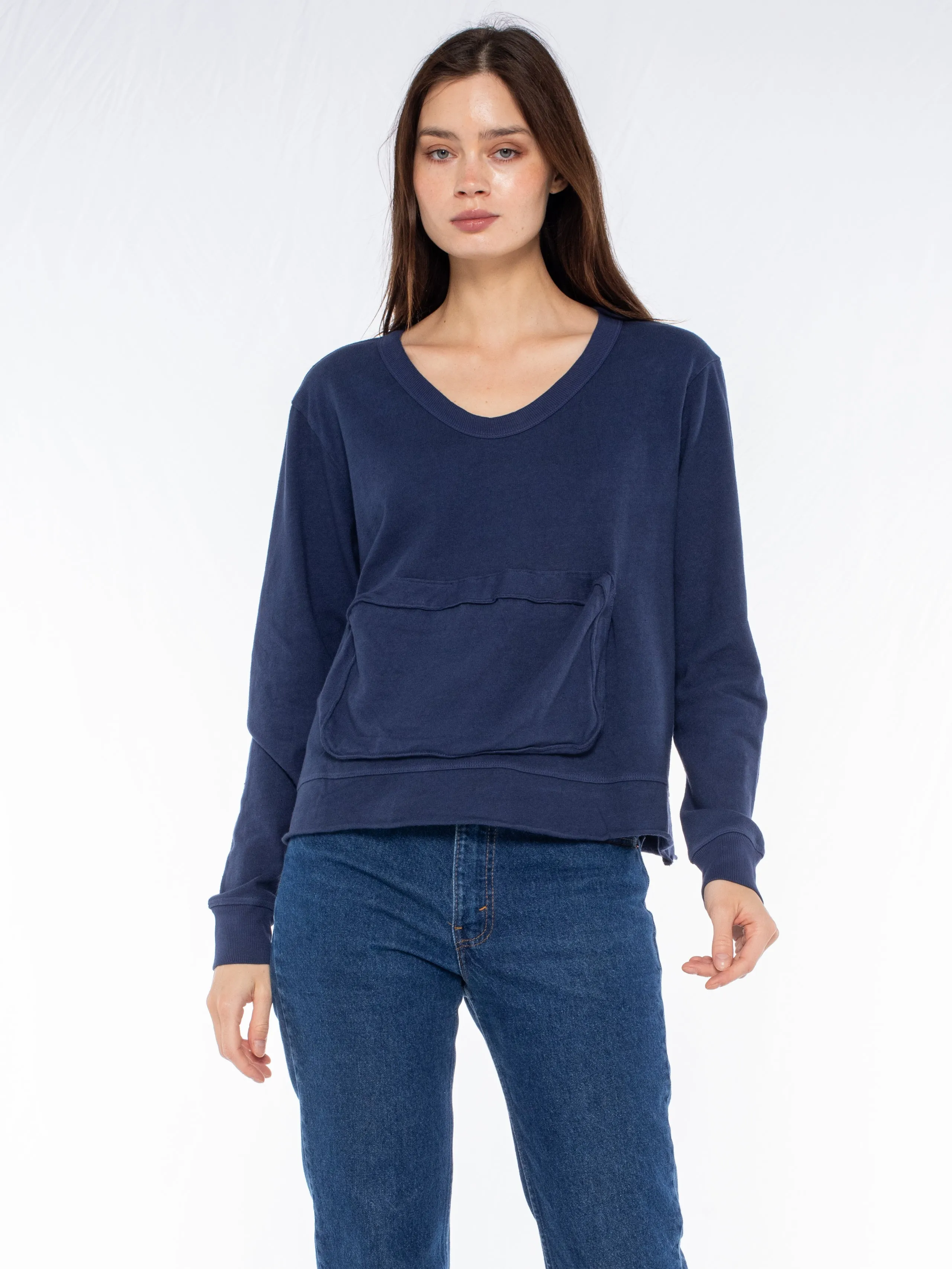 Slouchy Long Sleeve Sweatshirt with Pouch Front Pocket