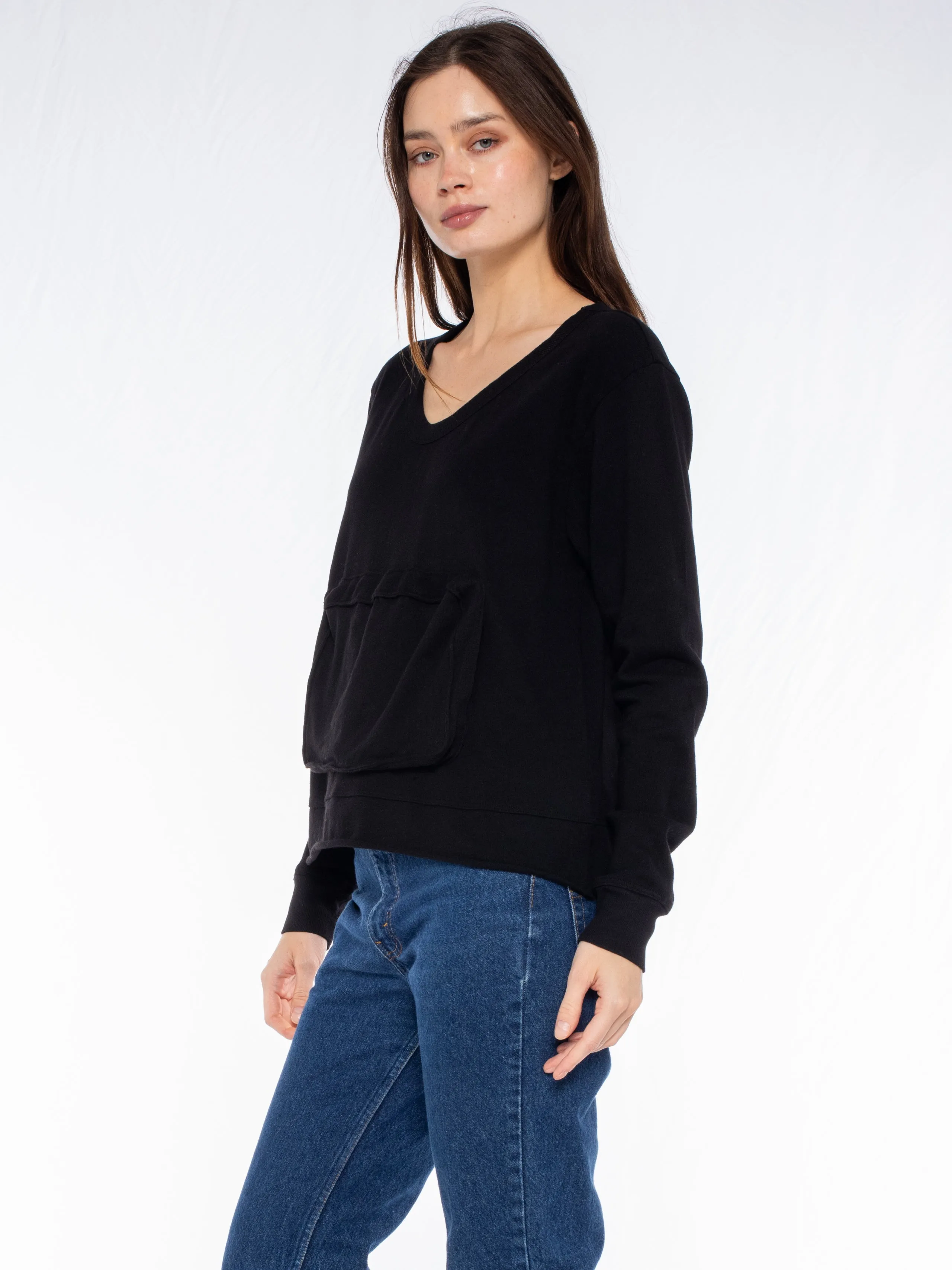 Slouchy Long Sleeve Sweatshirt with Pouch Front Pocket
