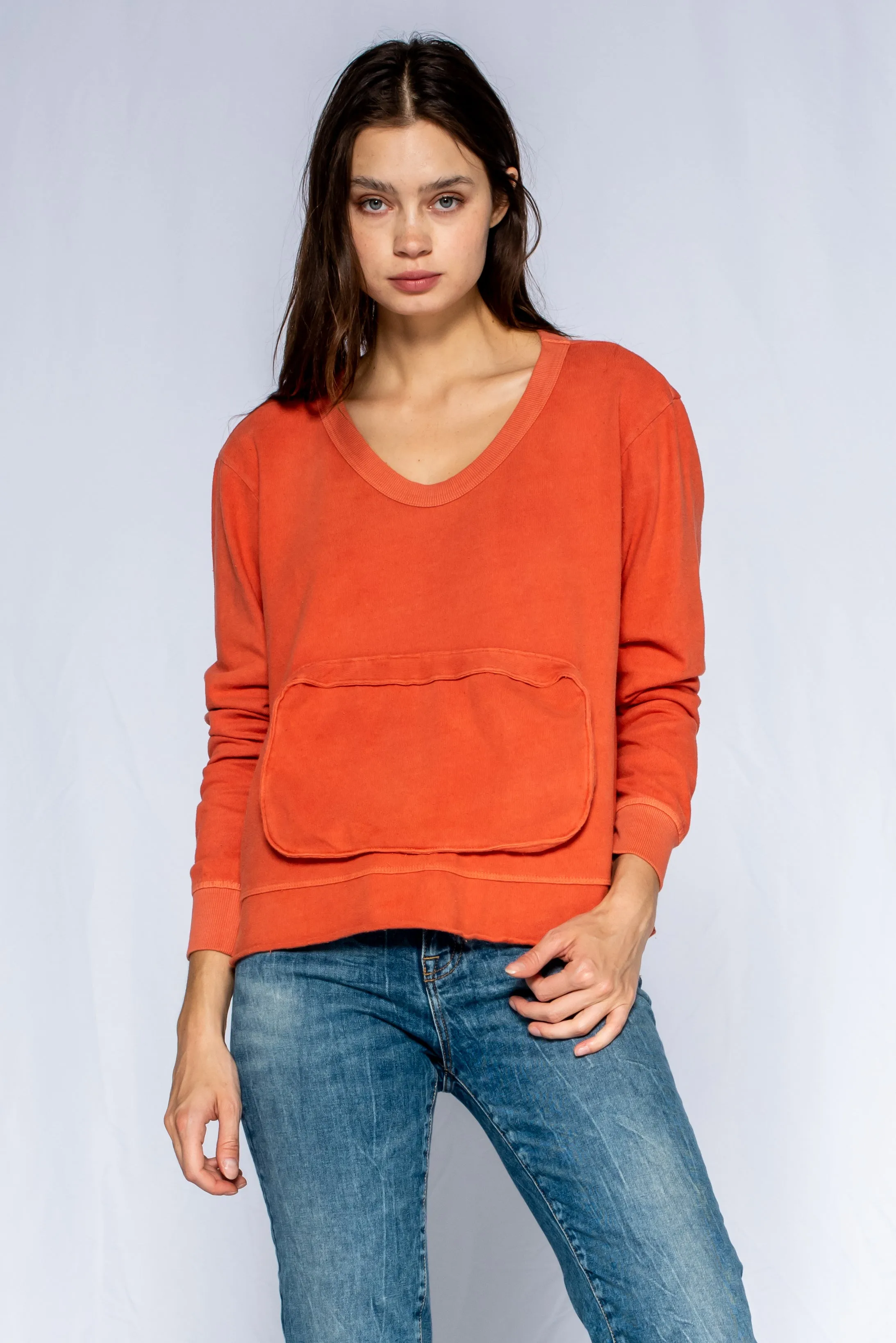 Slouchy Long Sleeve Sweatshirt with Pouch Front Pocket