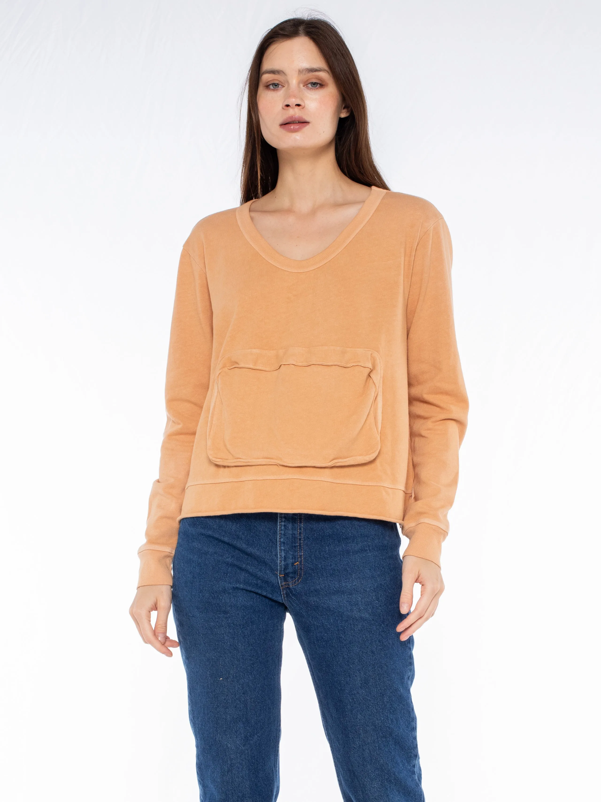 Slouchy Long Sleeve Sweatshirt with Pouch Front Pocket