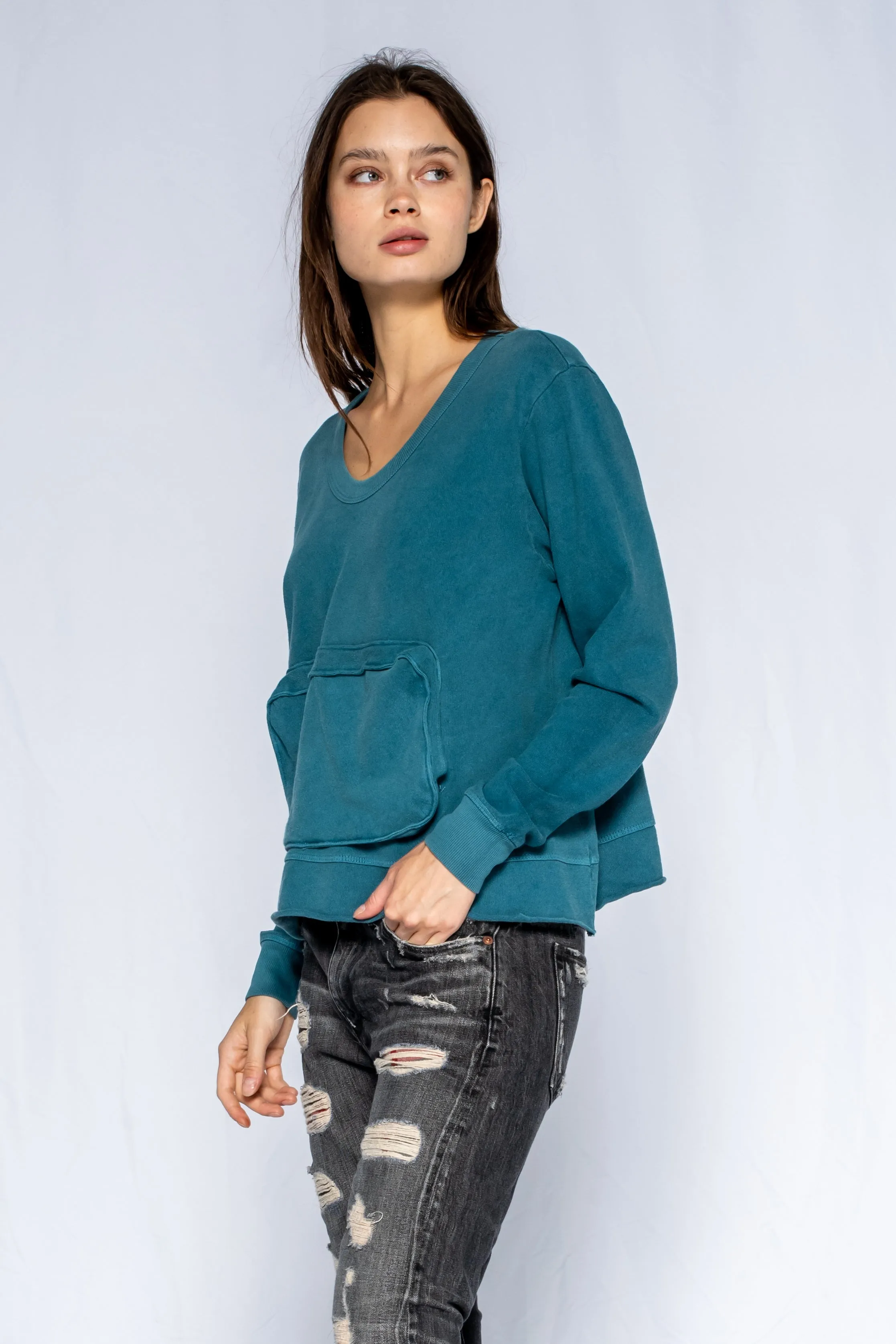 Slouchy Long Sleeve Sweatshirt with Pouch Front Pocket