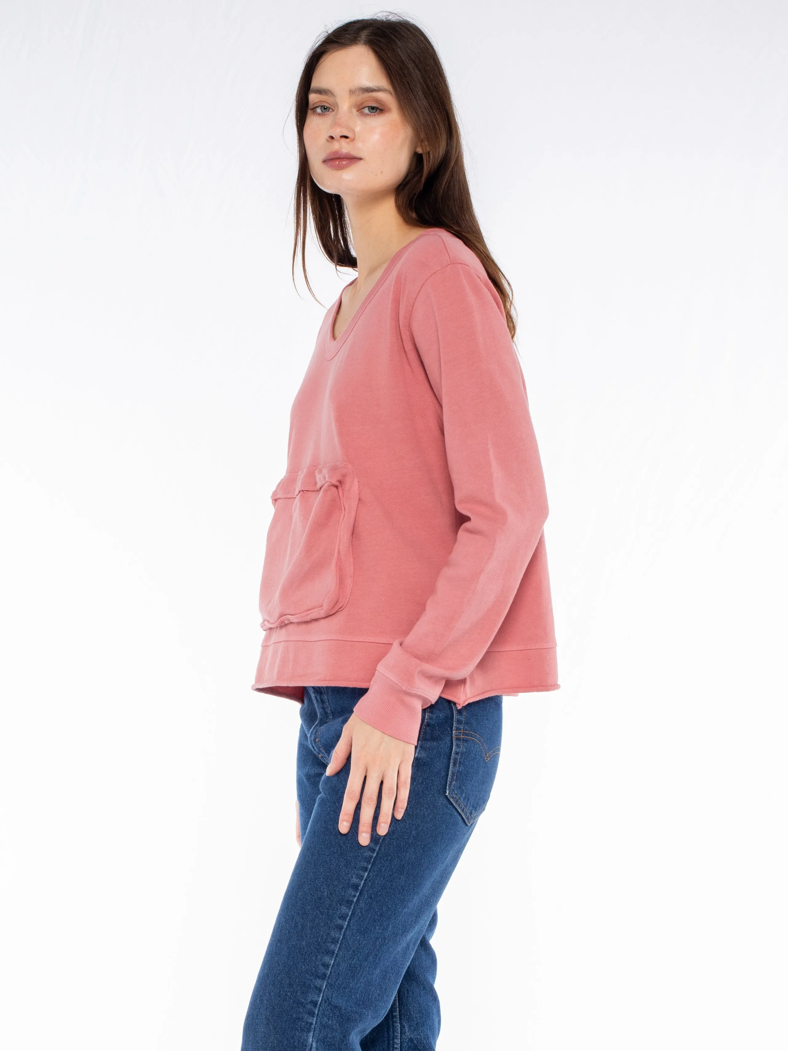 Slouchy Long Sleeve Sweatshirt with Pouch Front Pocket