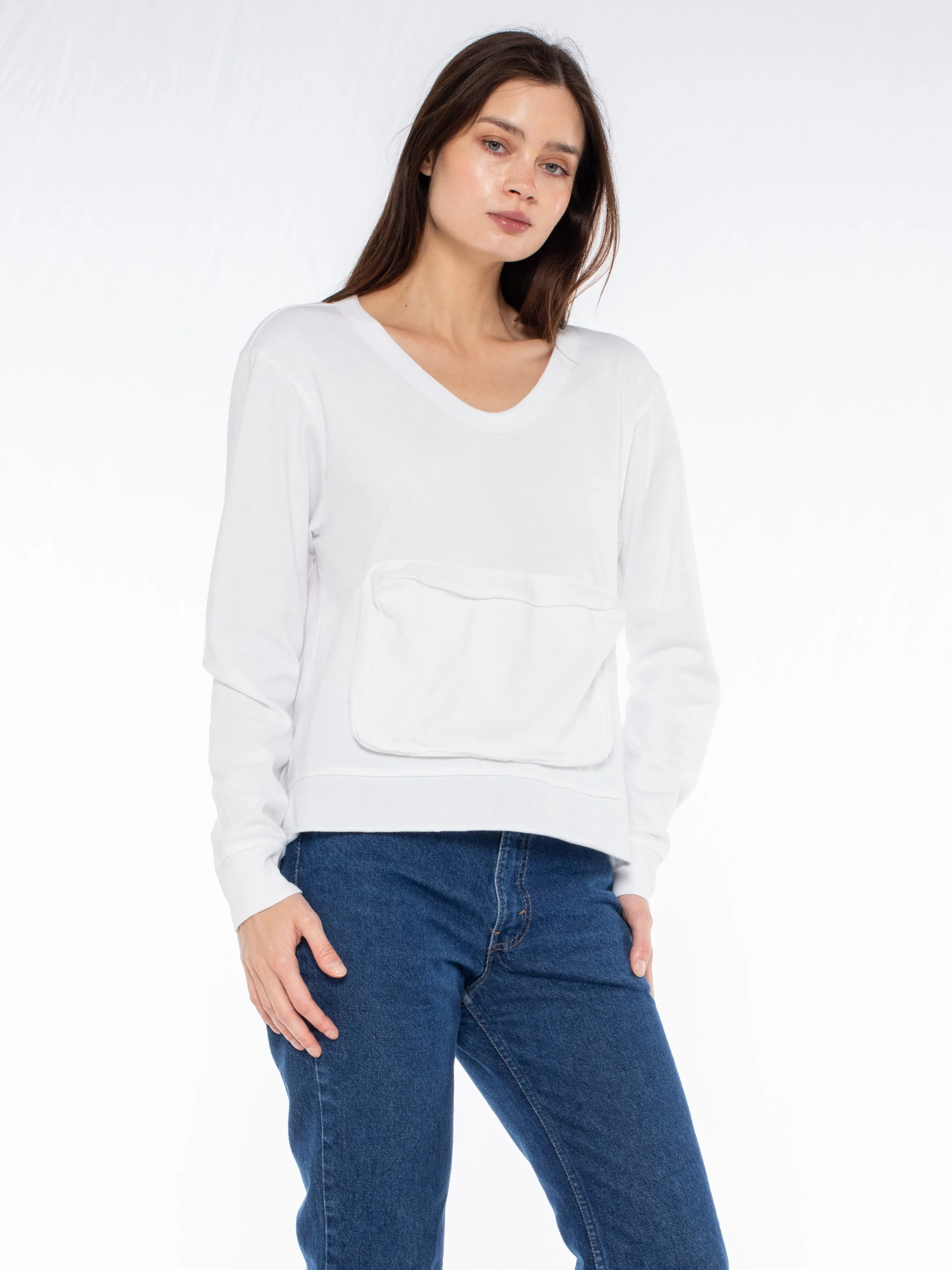 Slouchy Long Sleeve Sweatshirt with Pouch Front Pocket
